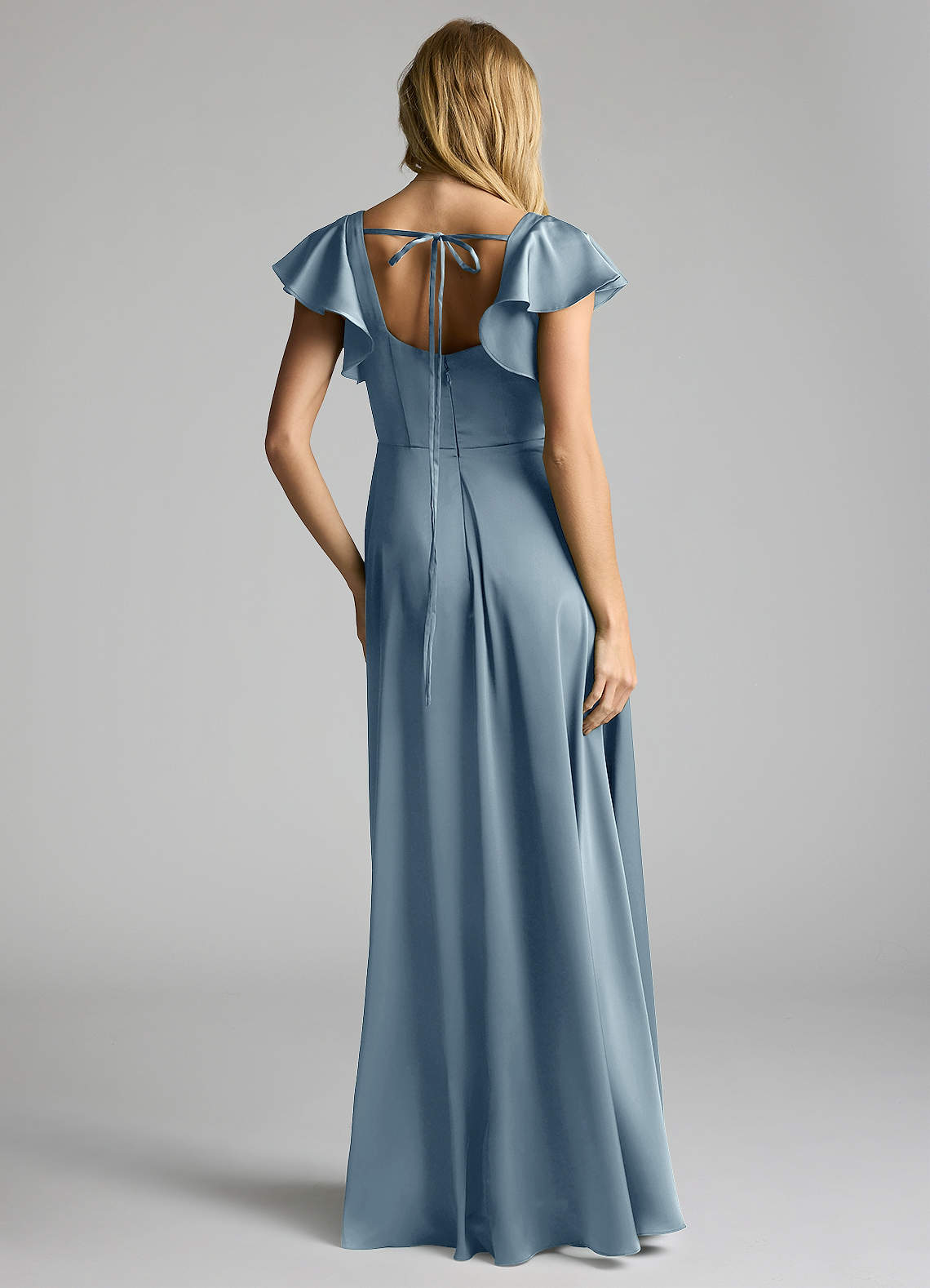 Azazie Bondi Bridesmaid Dresses Dusty Blue A-Line Bow Stretch Satin Dress image3