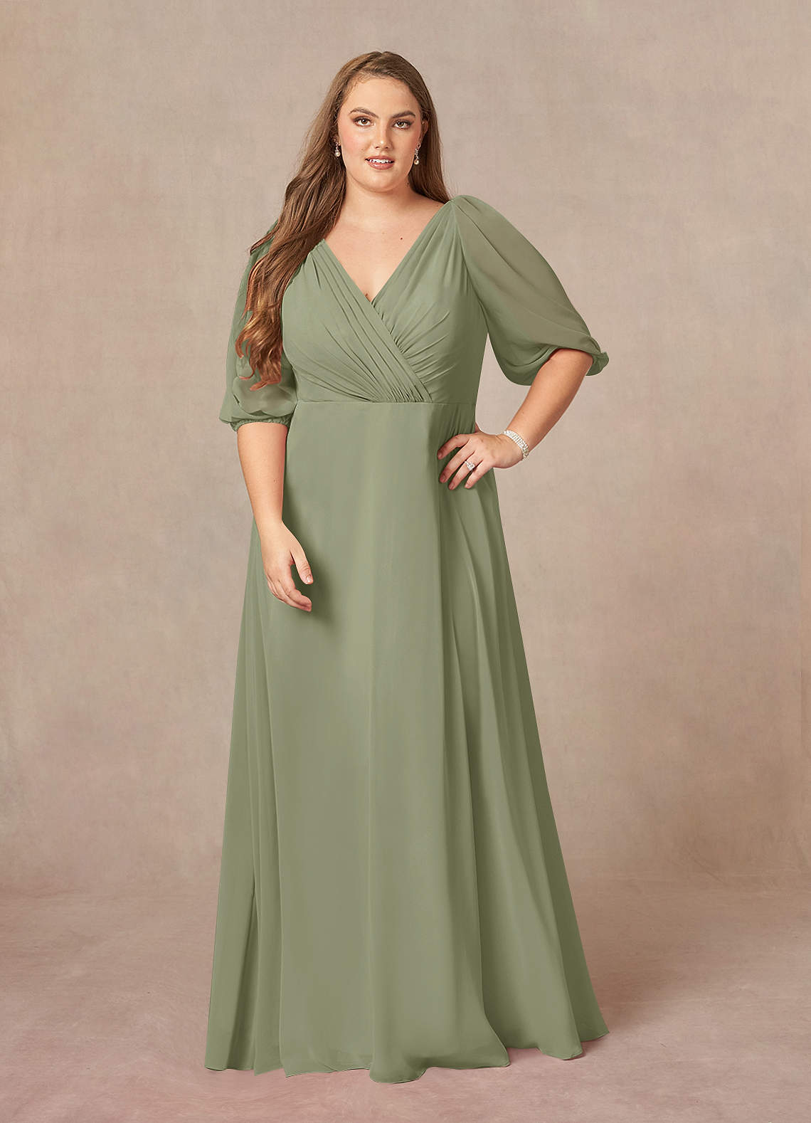Azazie Bronwyn Abiti per la Madre della Sposa Abito A-Line in Chiffon Increspato con Scollo a V Pistacchio image1