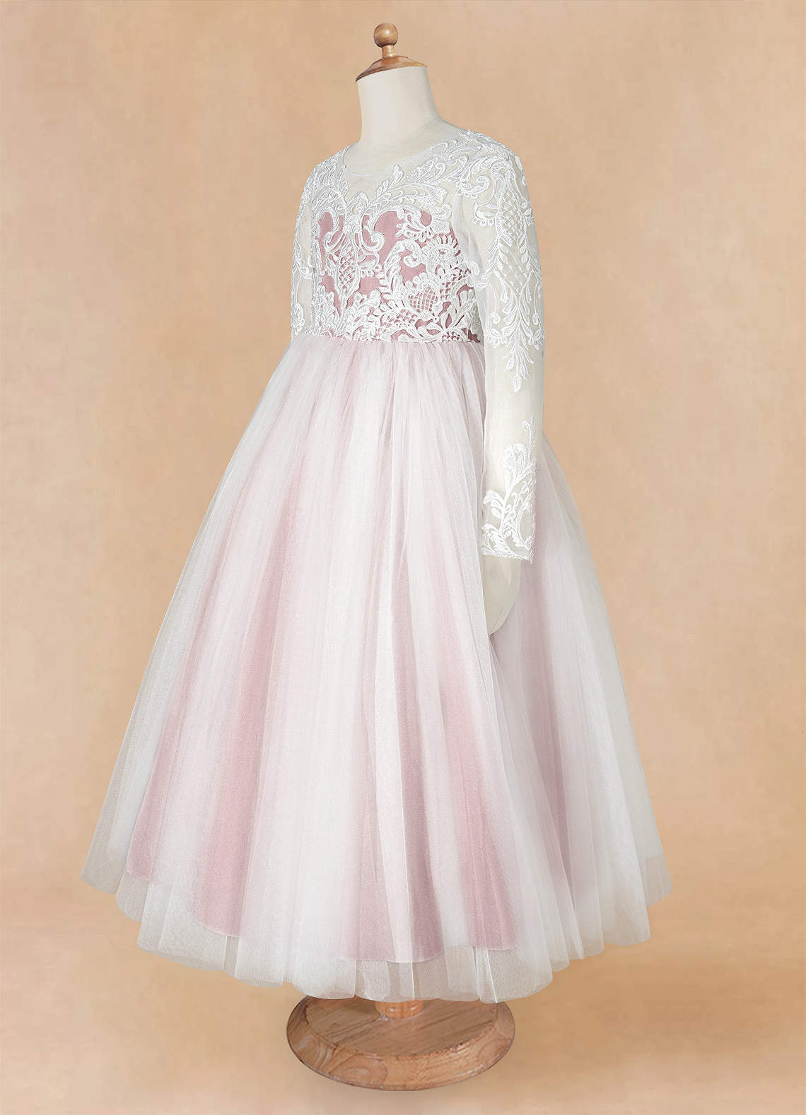 Azazie Elodie Robe Demoiselle D'honneur Fillette Robe Princesse en Dentelle Ivoire Rose Poussiéreux image11