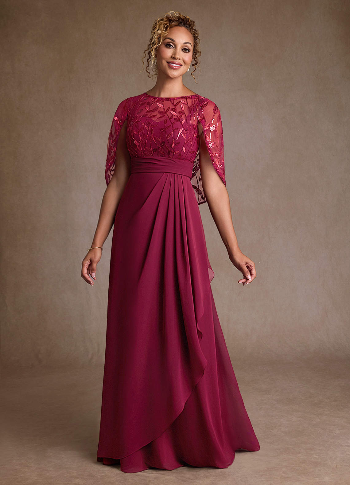 Azazie Beckley Burgundy A-Line Lace Chiffon Dress | Azazie