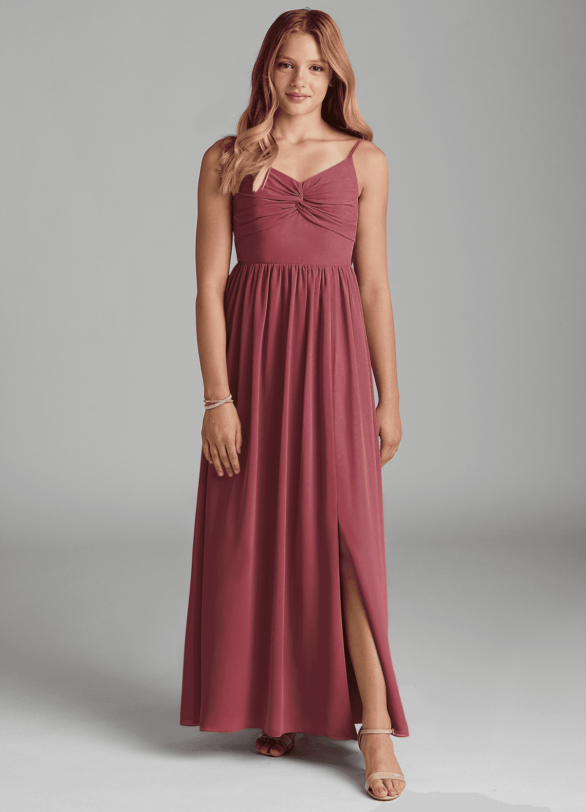 Azazie Zeya Junior Vestido de Merlot de Gasa de Corte En A image1