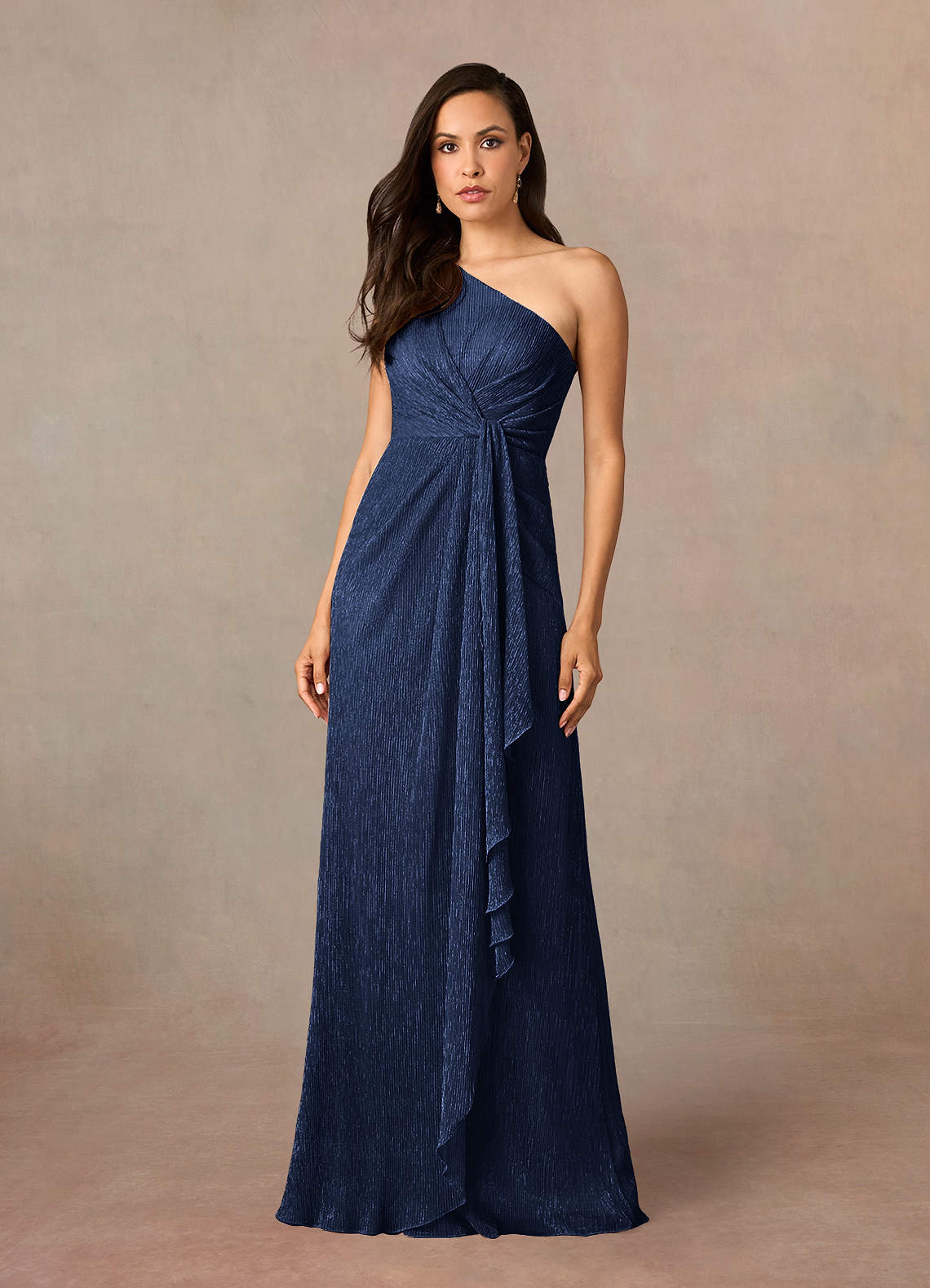 Azazie Theresa vestidos de madre de la novia Vestido de Azul Marino Oscuro de Malla Metálica de Recto con Hombro unilateral image1