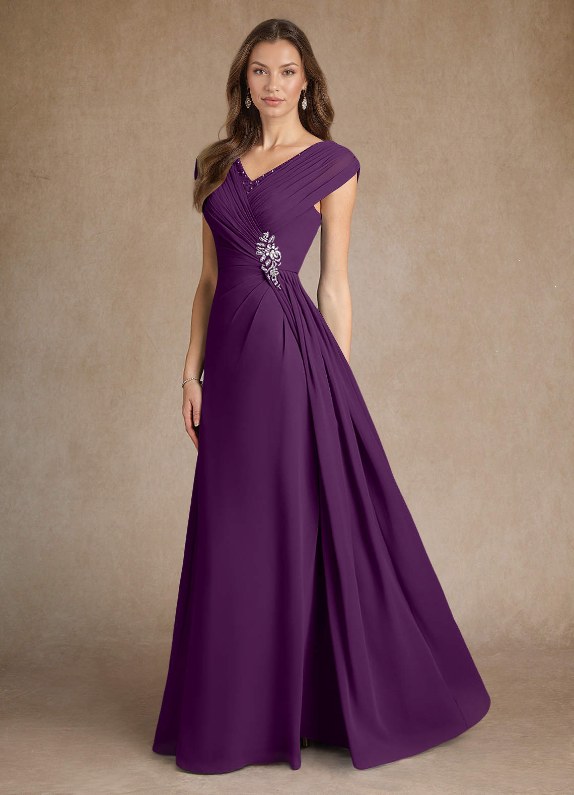Azazie Bronson Mother of the Bride Dresses Grape A-Line Pleated Chiffon Dress image1