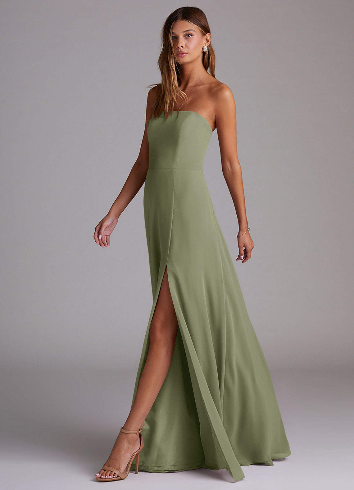 Azazie Wren Abiti da Damigella Abito Convertibile A-Line in Chiffon Spacco Laterale Pistacchio image3