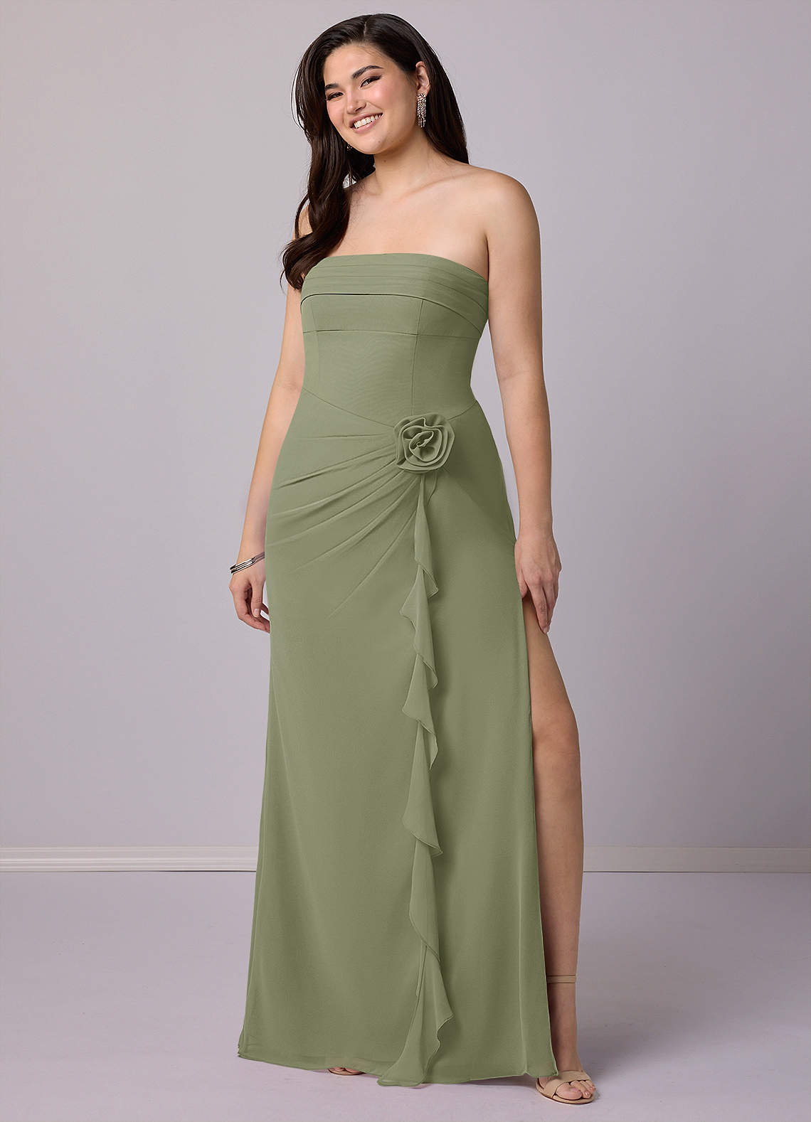 Barbie ♥ Azazie Bridesmaid Dresses Pistachio Sheath Strapless Chiffon Convertible Dress image9