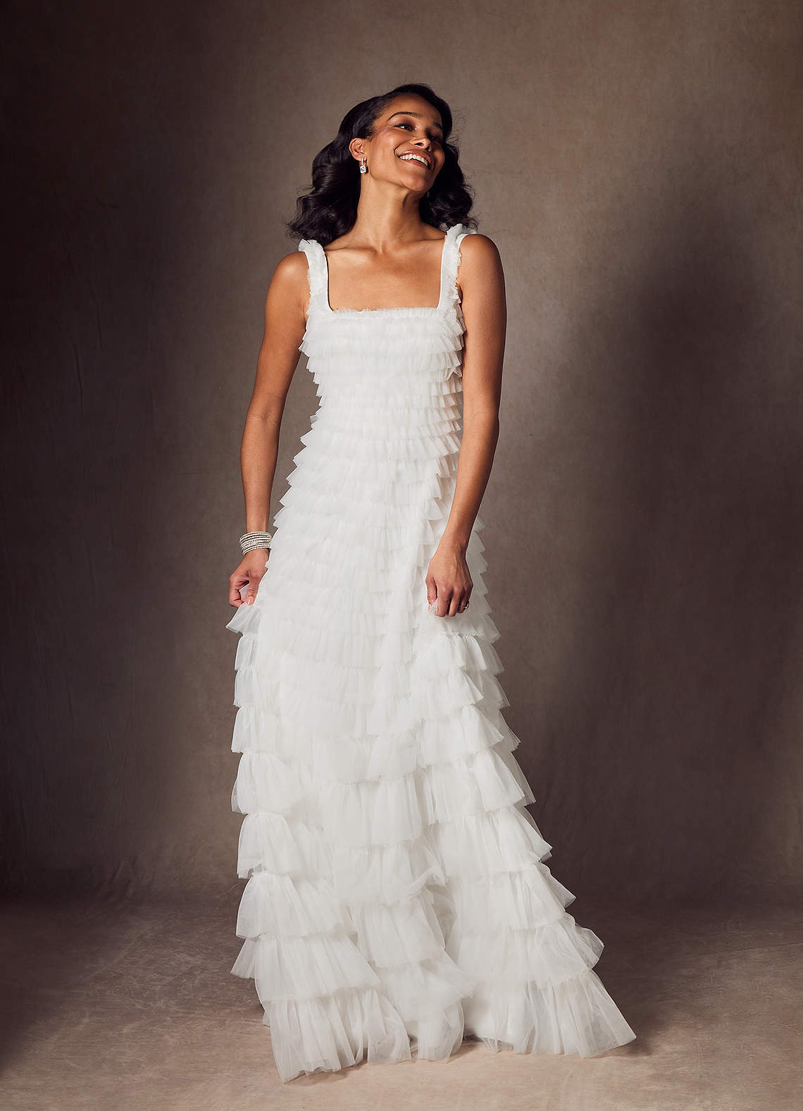 Azazie Zariah Wedding Dresses Diamond White A-Line Ruched Tulle Dress image1