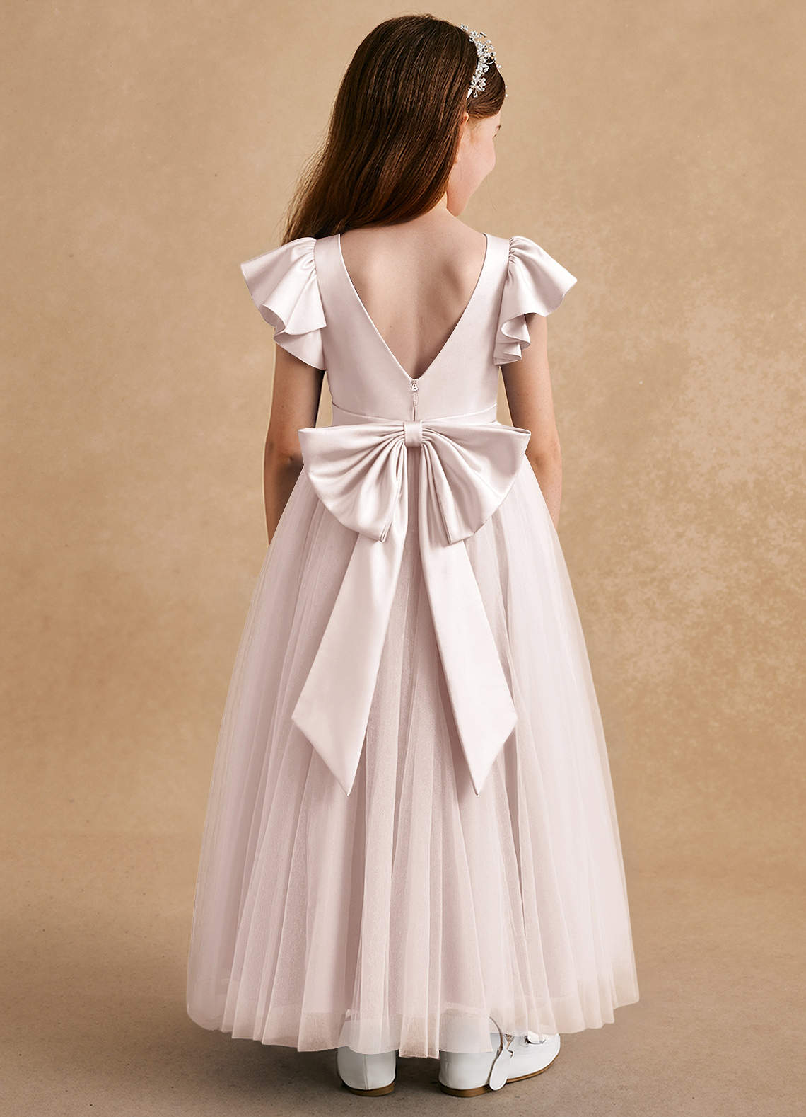 Azazie Suzy Blumenmädchenkleider A-Linie mit ärmel Tüll Kleid Blassrosa image1