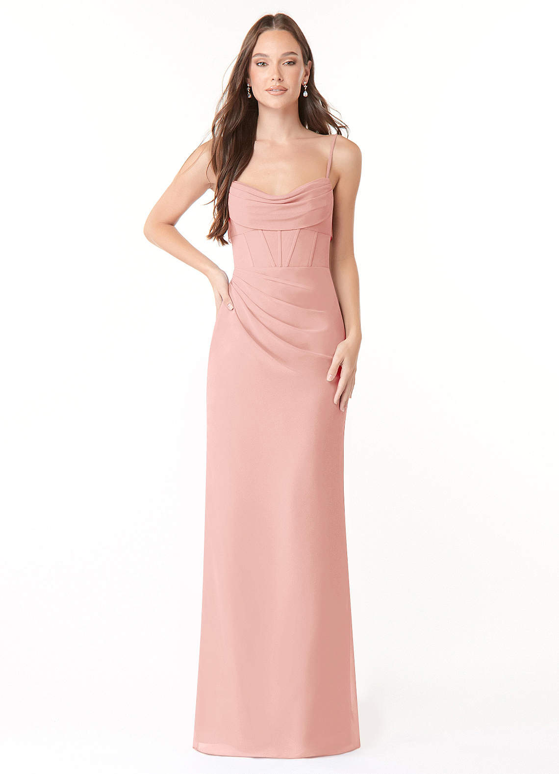 slim fit dress slacks Alessia Elegant Cowl Pleated Long Chiffon Bridesmaid Dresses, Black