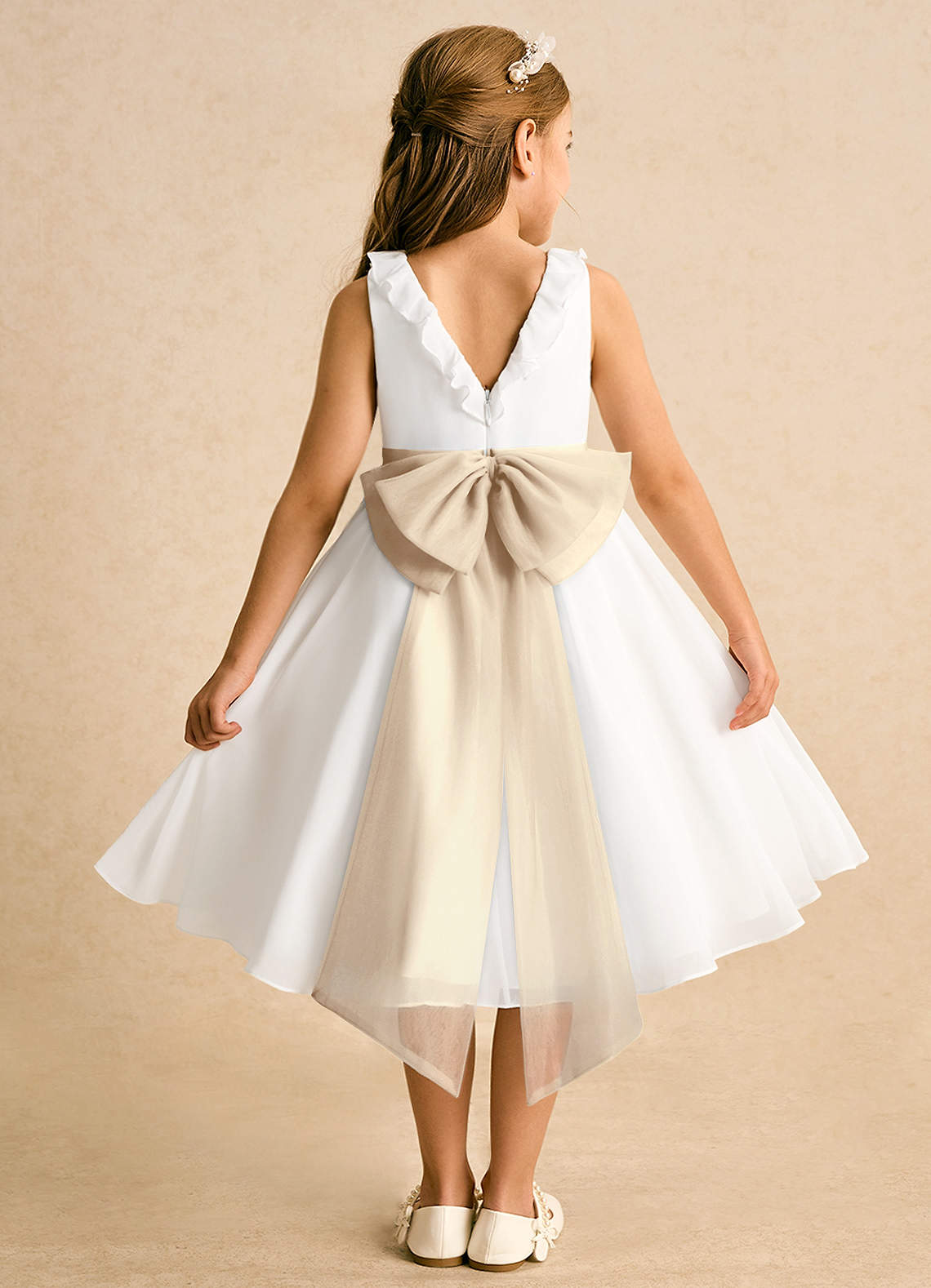 Azazie Dani Abiti da Ragazza di Fiori Abito A-Line in Chiffon Fiocco Avorio Champagne image1