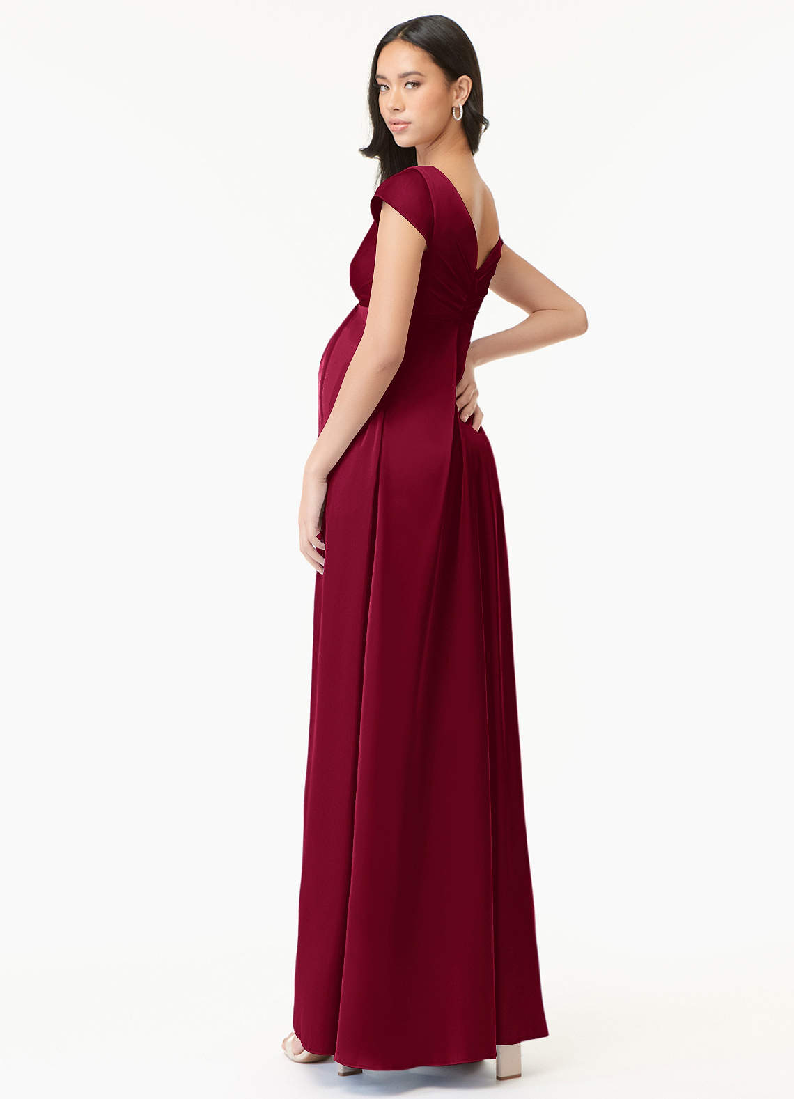 Azazie Allessia vestidos de dama de honor de maternidad Vestido de Corte En A Plisado Hasta el suelo Satén Elástico image3