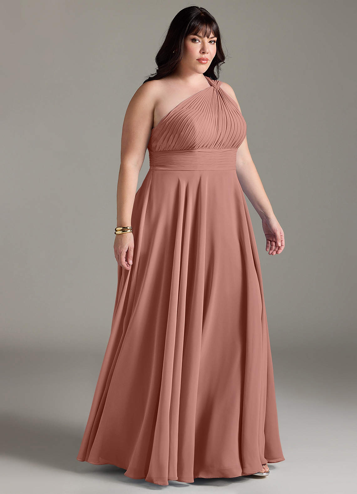 Azazie Charlize Robes de demoiselle d'honneur Robe Trapèze en Mousseline de soie Ue épaule Rose De Cèdre image9