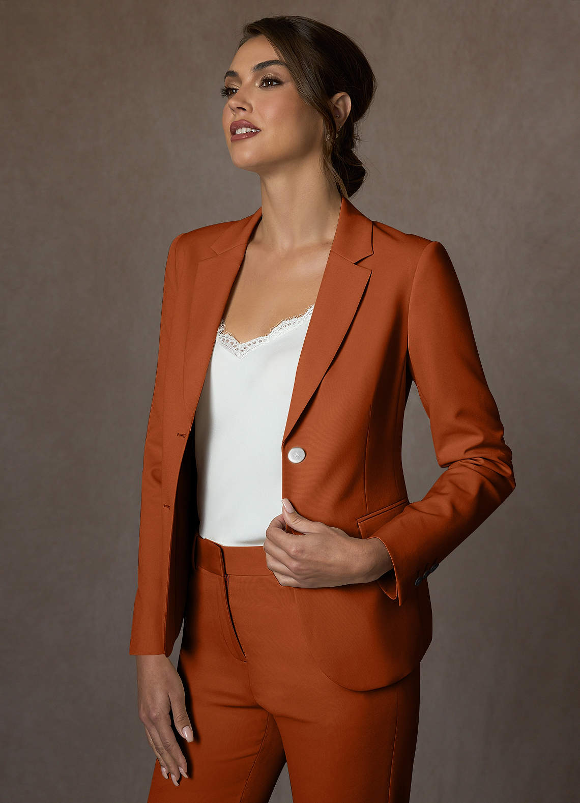 front Whitney Burnt Orange Structured Stretch Blazer