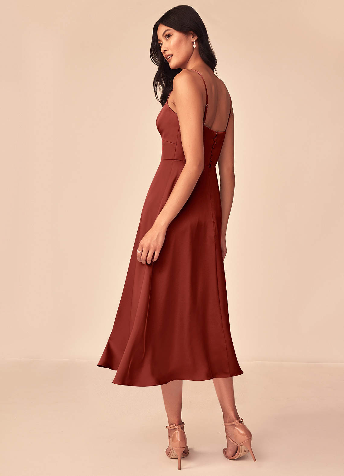 Sheath/Column Off-the-Shoulder Cocktail Dresses Stretch Satin Tea-Length Sleeveless Ruffles Formal Dress