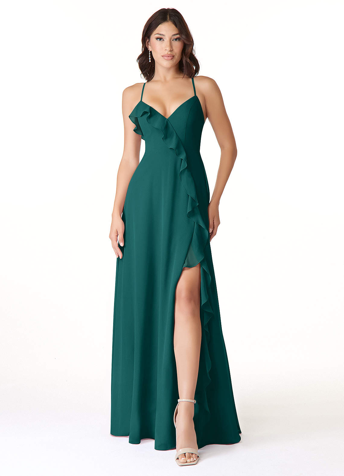 Azazie Tarni Bridesmaid Dresses Peacock A-Line Chiffon Dress image1