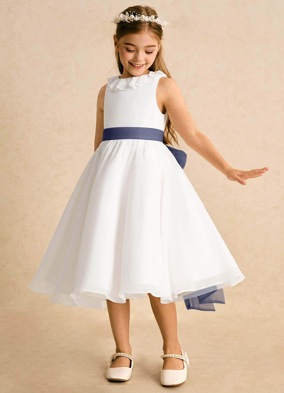 Azazie Dani Flower Girl Dresses Ivory Stormy A-Line Bow Chiffon Dress image1