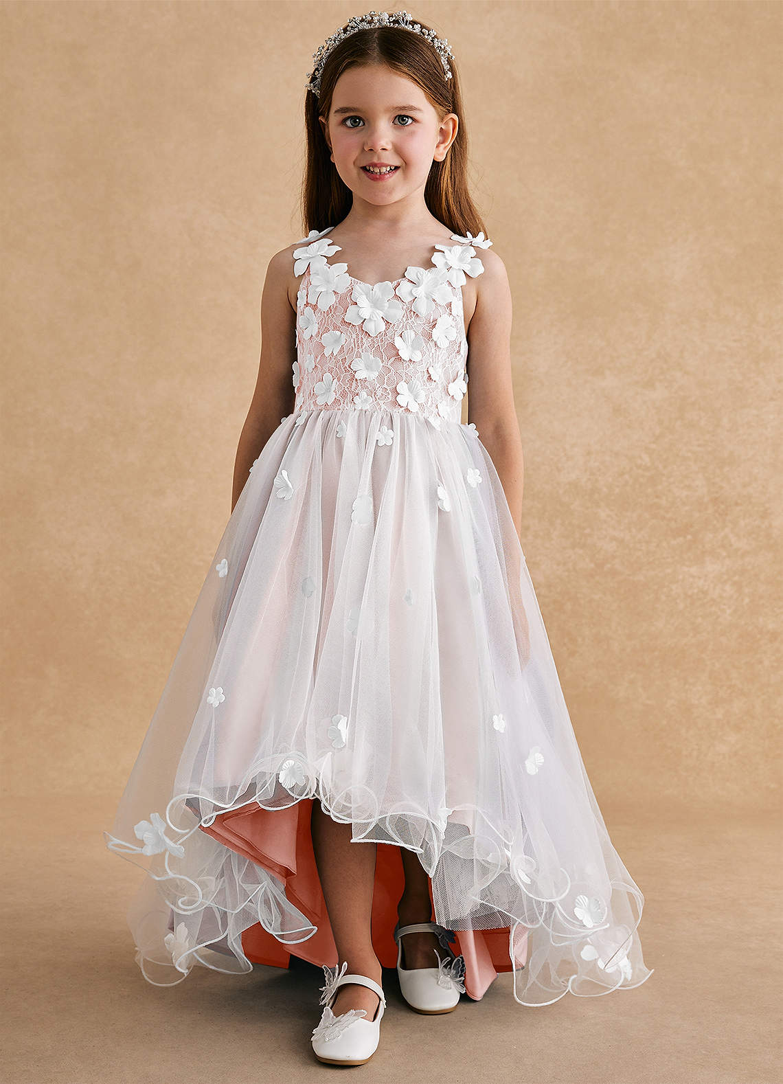 Azazie Celia Flower Girl Dresses Blushing Pink A-Line Lace Tulle Dress image5