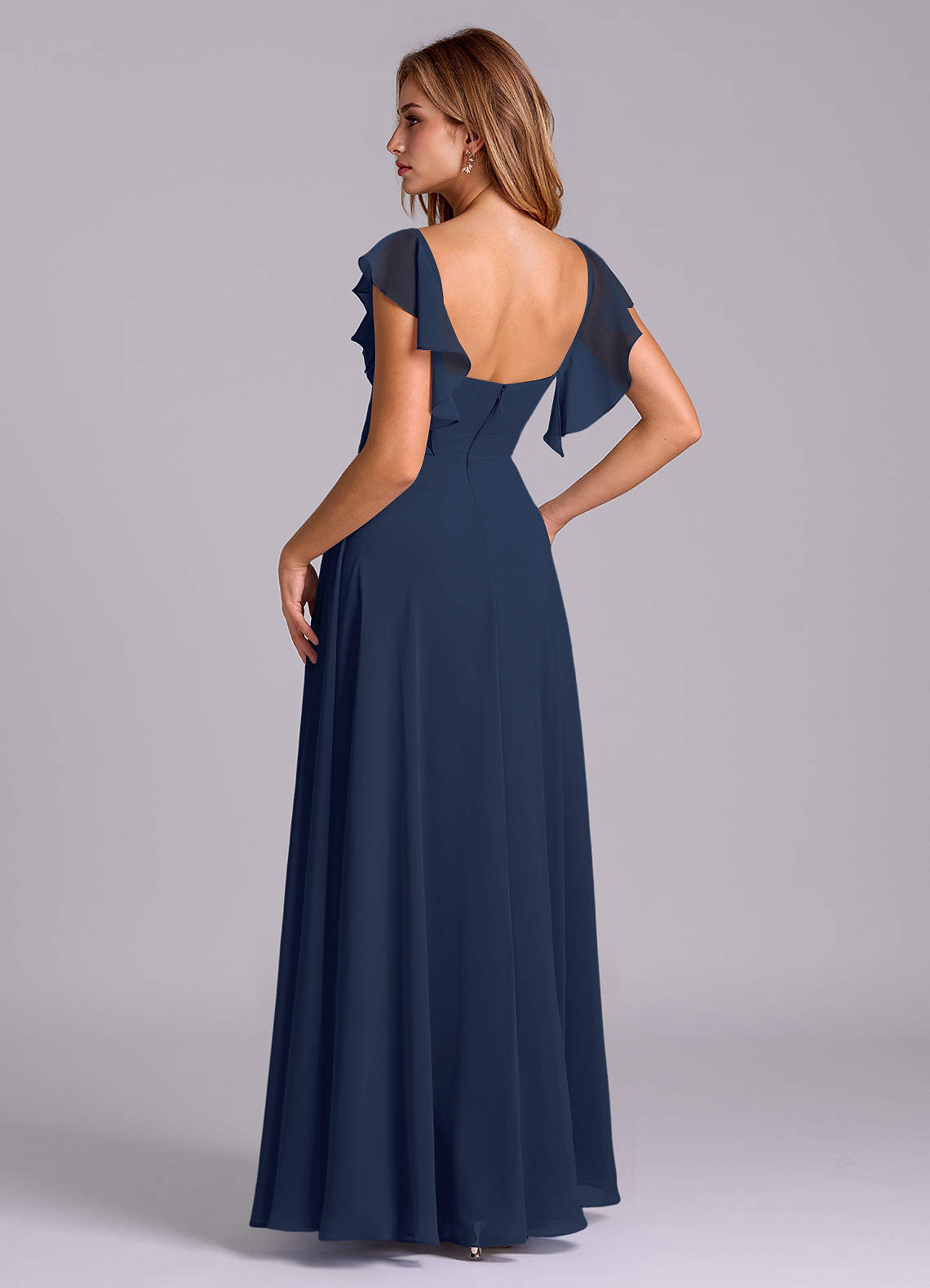 Azazie Leilani Bridesmaid Dresses Dark Navy A-Line Pleated Chiffon Dress image4