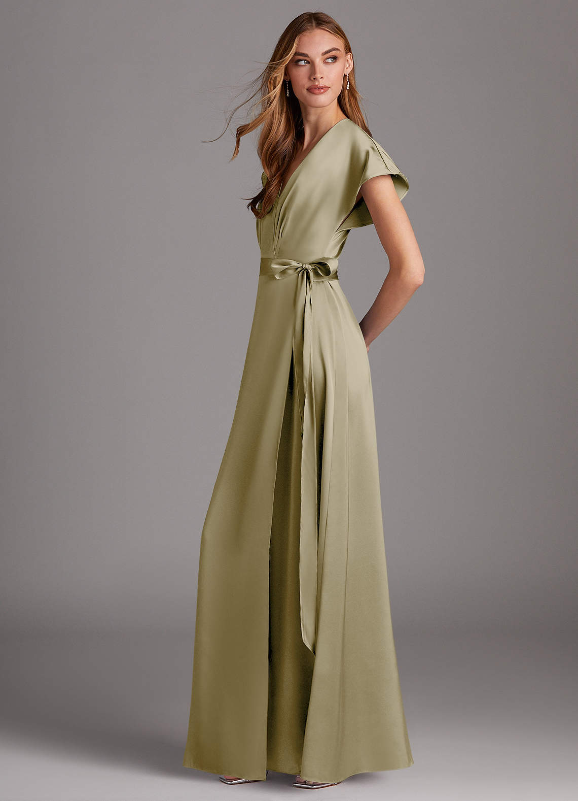 Azazie Nico Ready to Ship Moss Green Stretch Satin Bridesmaid Dresses |  Azazie