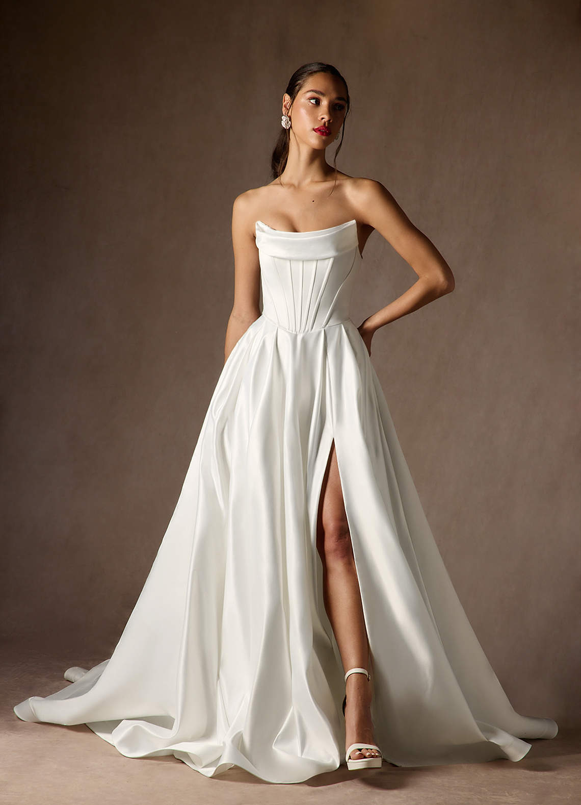 Azazie Katalina At-home Try On Dresses Diamond White Ball-Gown Strapless Satin Dress image1