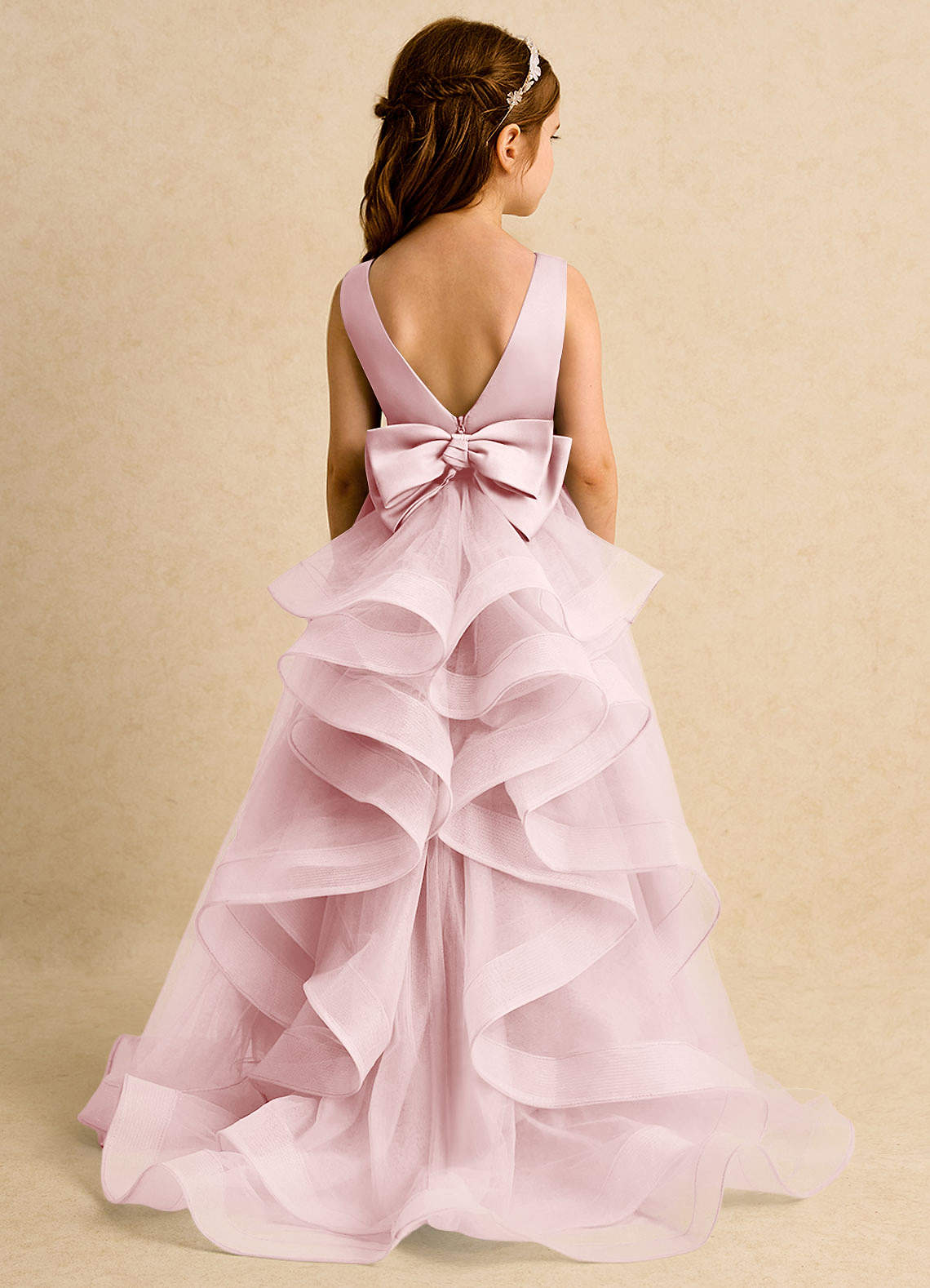 Azazie Lior Robe Demoiselle D'honneur Fillette Robe Princesse en Tulle Plissée Rose Poudré image6