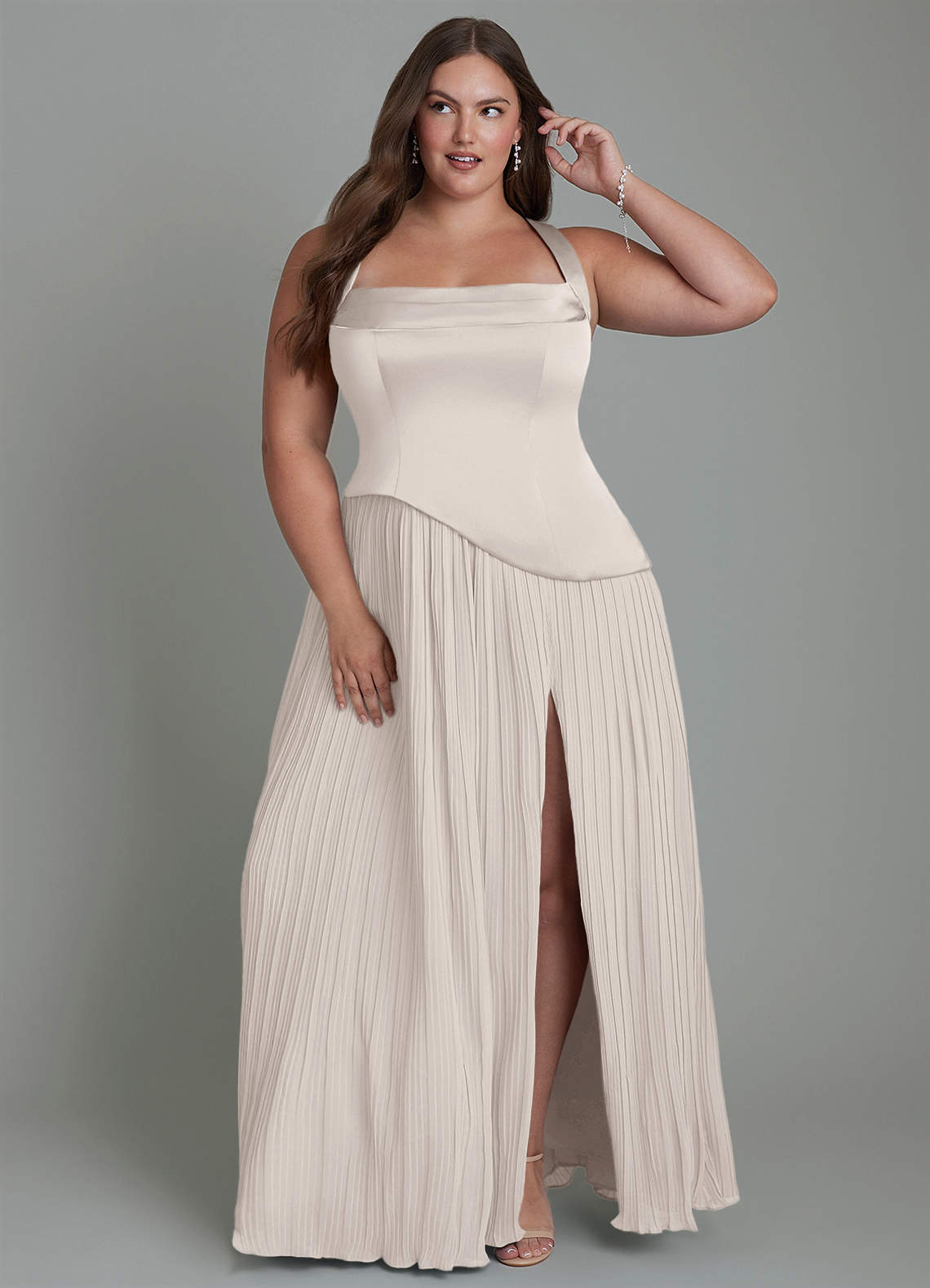 Azazie Stephanie Bridesmaid Dresses White Alabaster A-Line Pleated Stretch Satin Dress image1