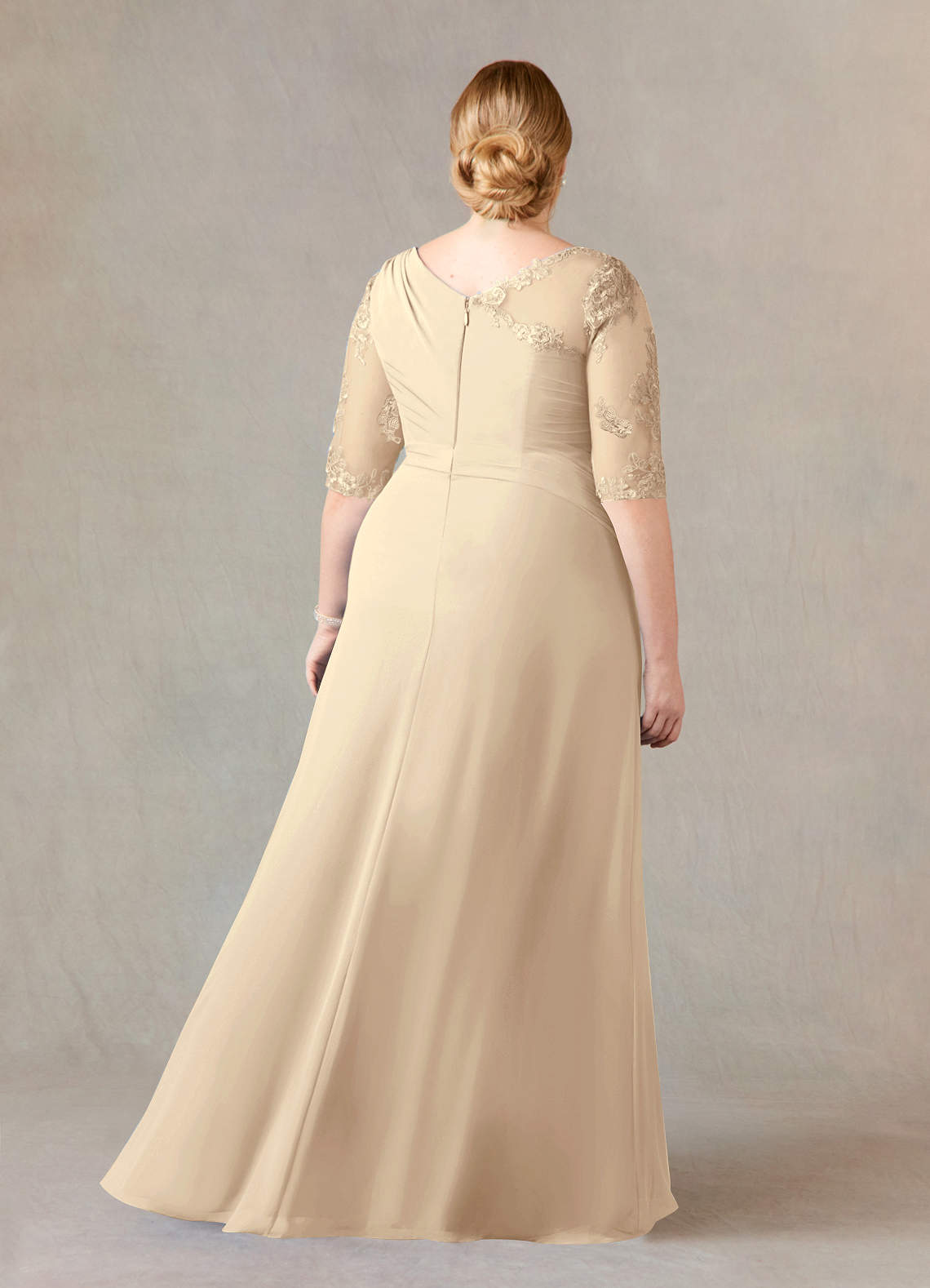 Azazie Dionysus Mother of the Bride Dresses A-Line Boatneck Lace Chiffon Floor-Length Dress image1