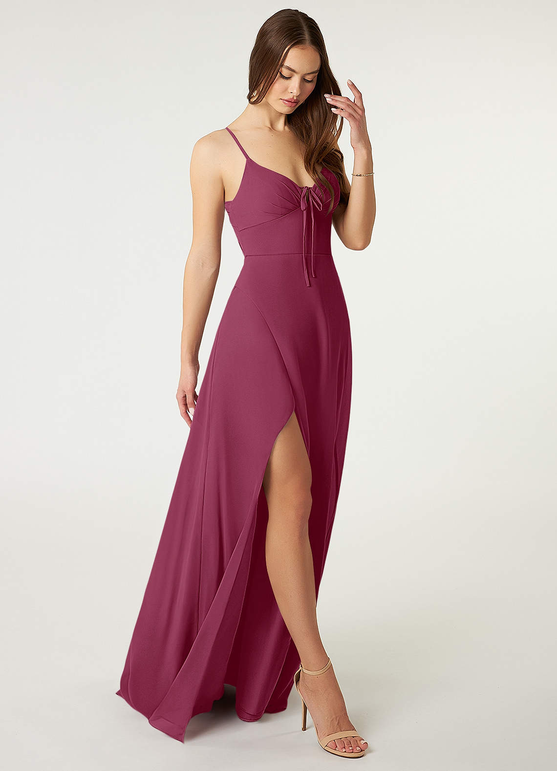 Azazie Minie Robes de demoiselle d'honneur Robe Trapèze en Mousseline de soie Arc Mûre image1