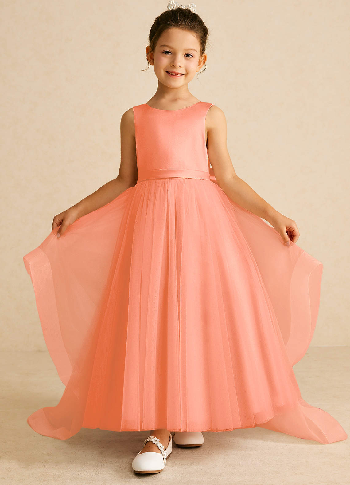 Azazie Pumpkin Flower Girl Dresses Sunset A-Line Convertible Tulle Dress image1