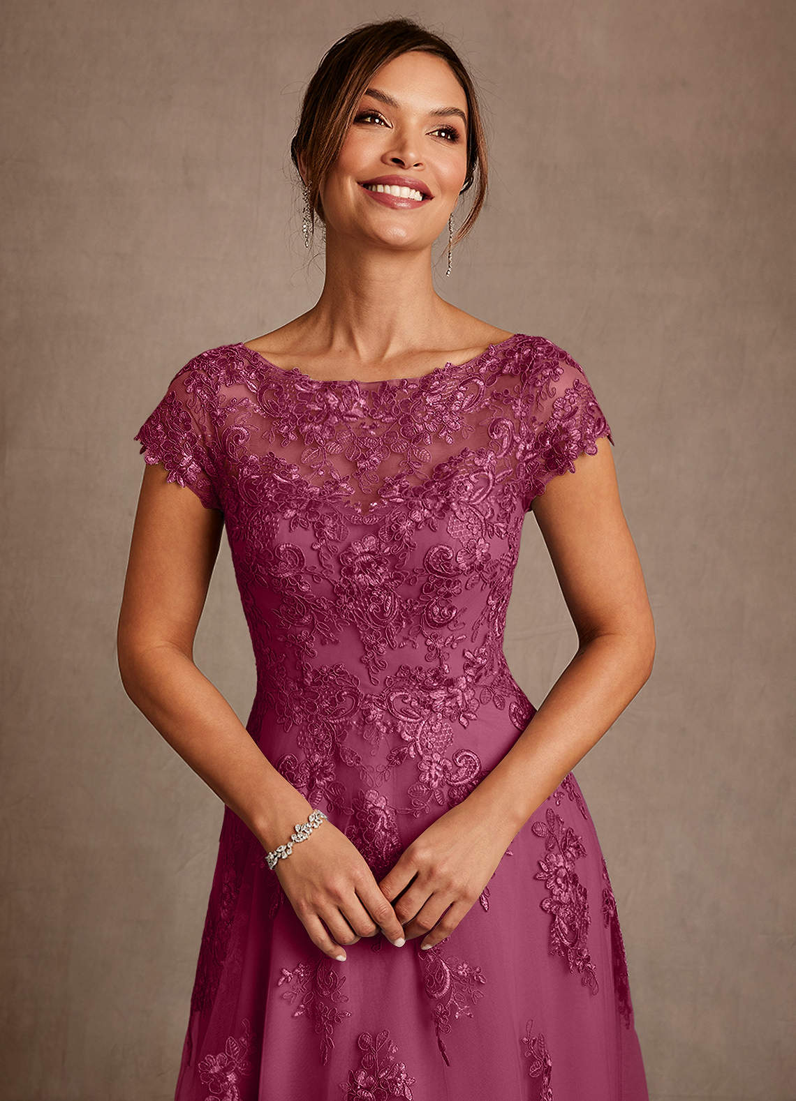 Azazie Jolanda Mother of the Bride Dresses Mulberry A-Line Lace Dress image4