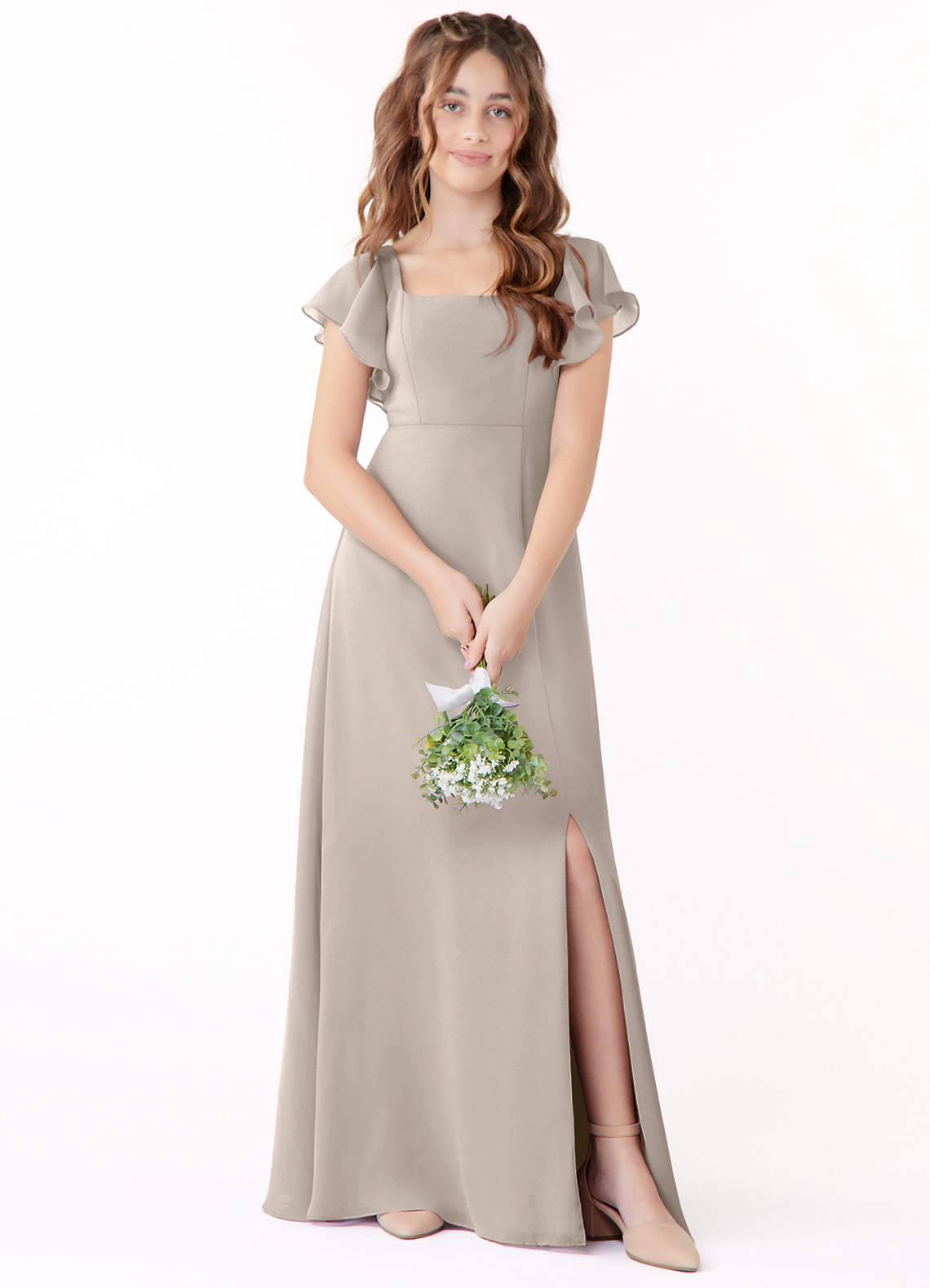 Azazie Bondi Junior Frost A-Line Bow Chiffon Dress image1