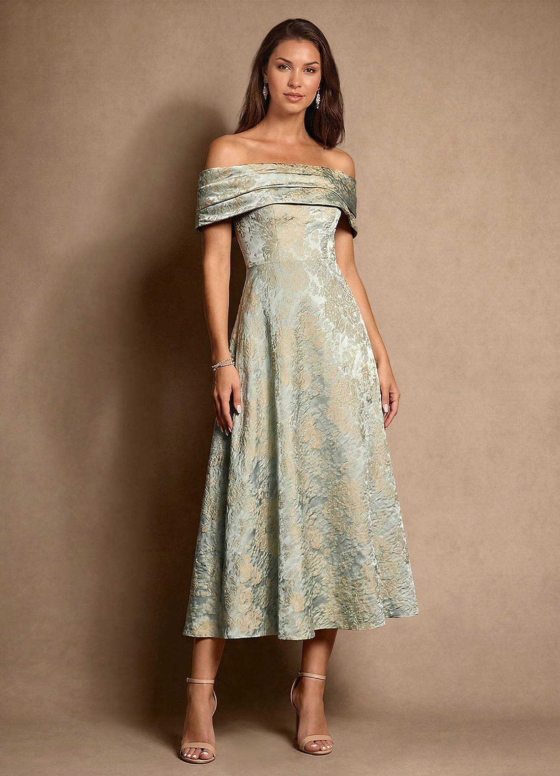 Azazie Brighton Final Sale Vintage Blue A-Line Pleated Jacquard Dress image2