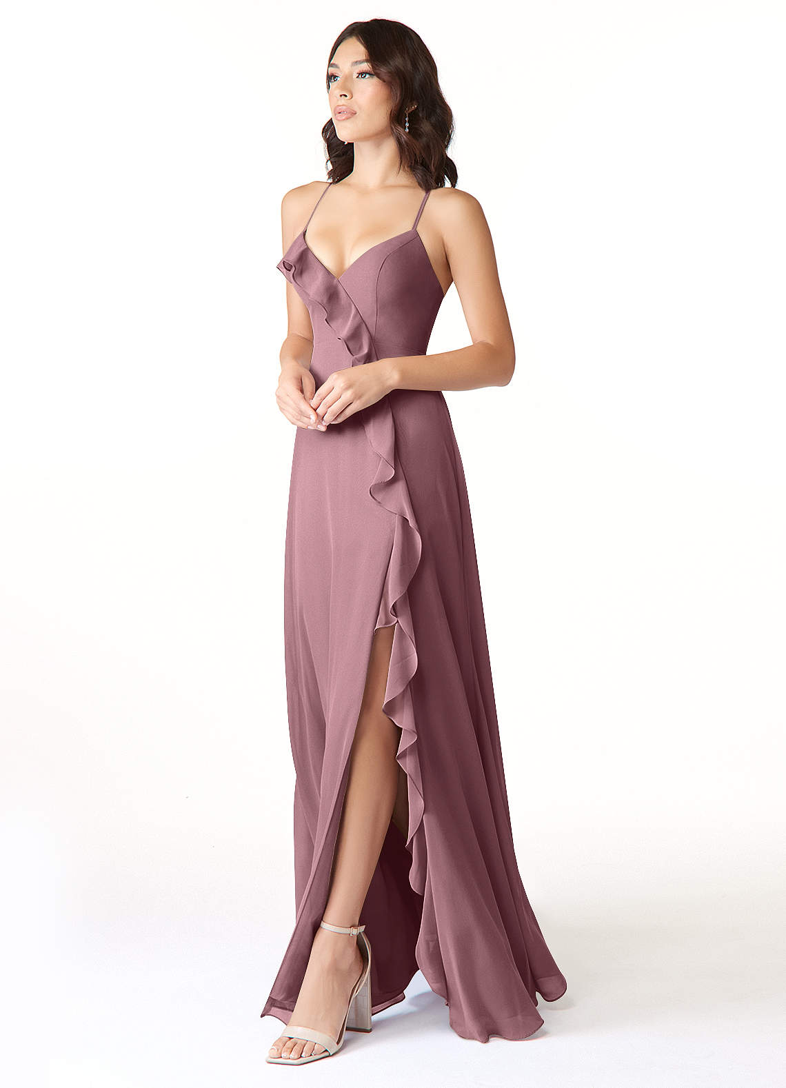 tanzanite bridesmaid dresses Azazie A-Line V-Neck Floor-Length Chiffon CAMO Colors:Tru Tim PURPLE Star jeweled cocktail lbd 3XL Prom dress line skirt offers comfort