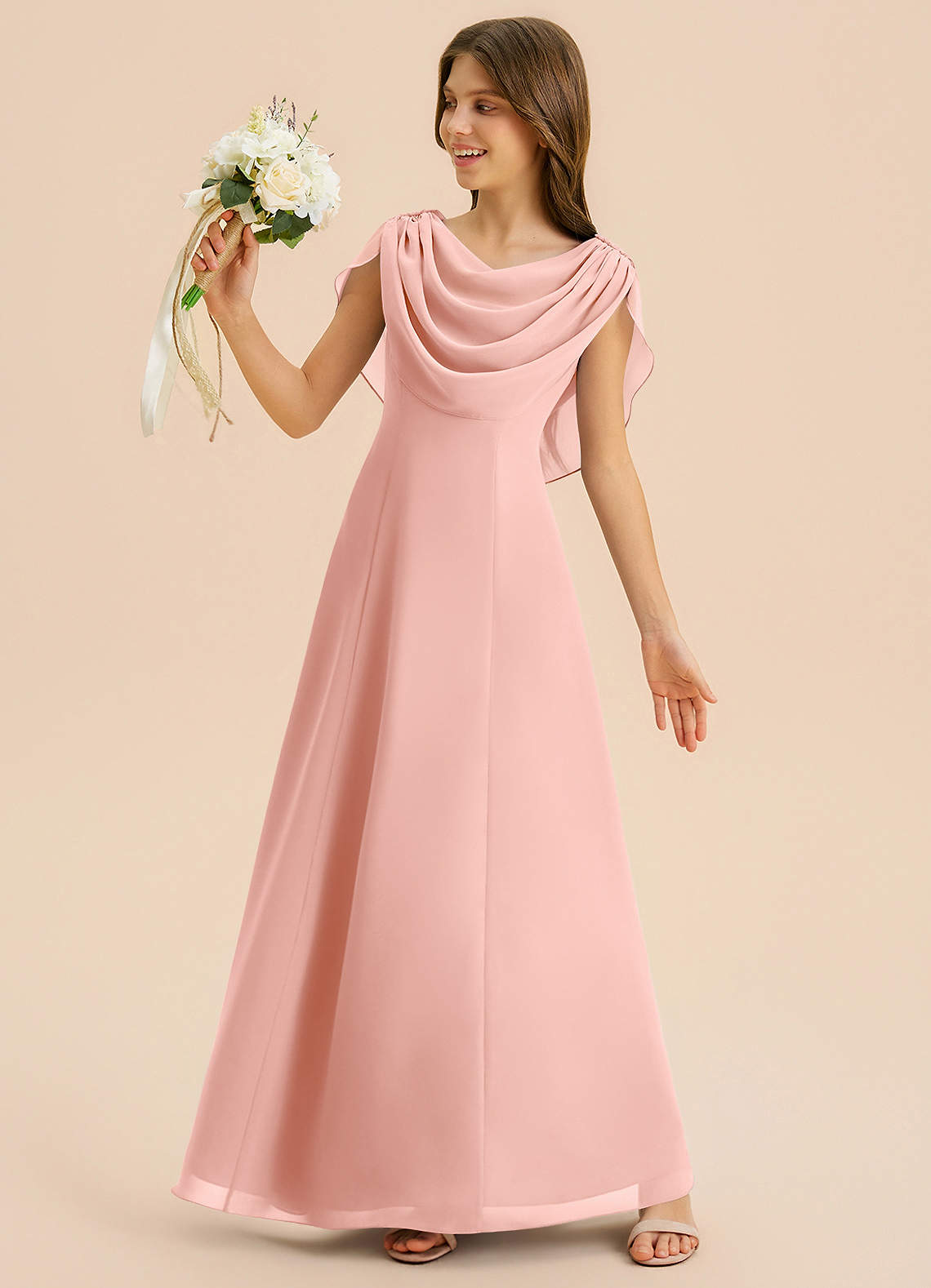 Azazie Lambie Junior Vestido de Rosetón de Gasa de Corte en A con Plisado image1