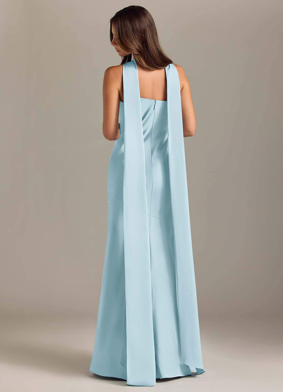 Azazie Kinsley Vestidos de madrinha de casamento Vestido Céu Azul de Cetim elástico de sereia com Fenda Lateral image1