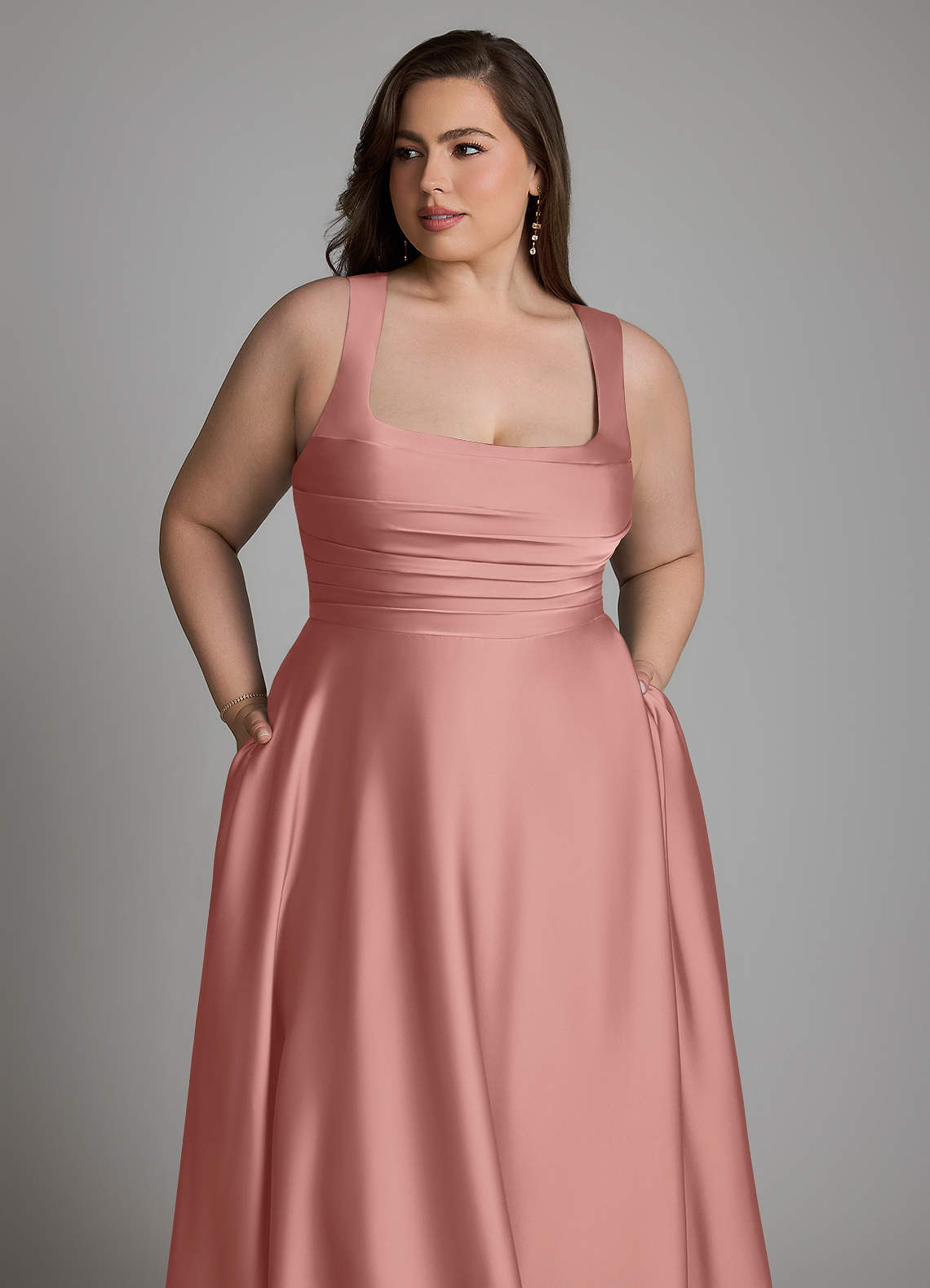 Azazie Azaria Rosette Stretch Satin Bridesmaid Dresses | Azazie