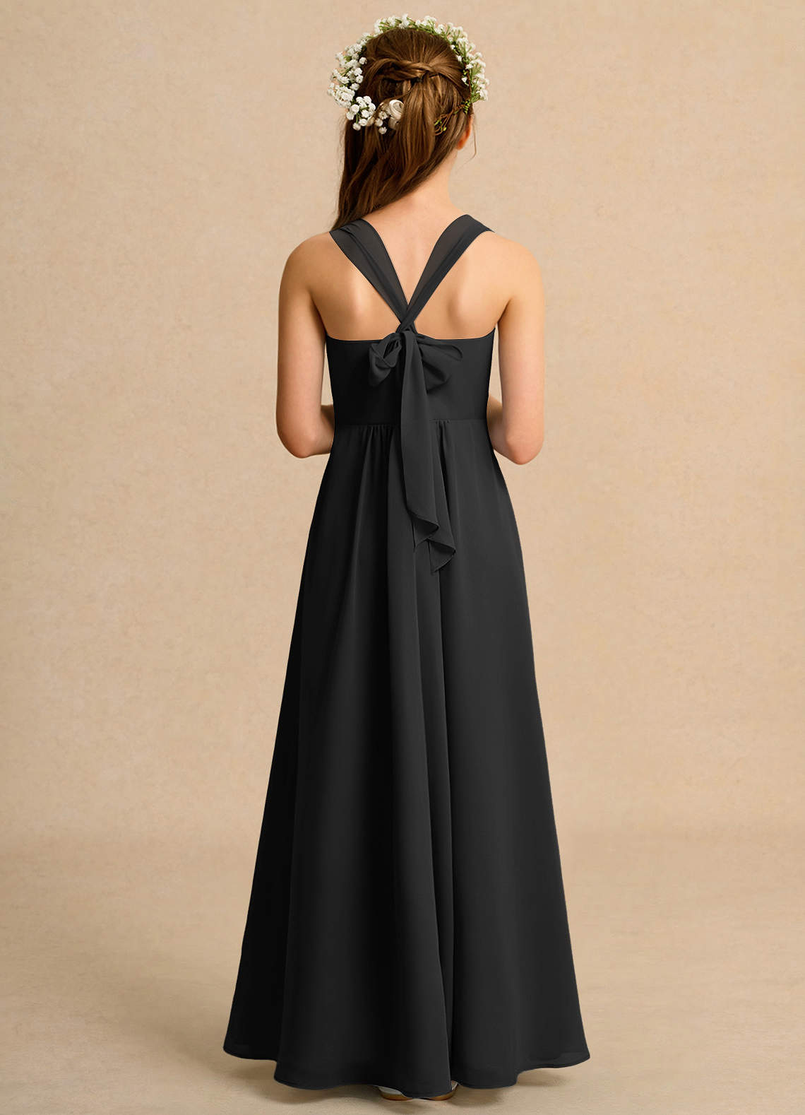 Azazie A-Line/Princess Halter Neck Floor-Length Chiffon Flower Girl Dresses - Black
