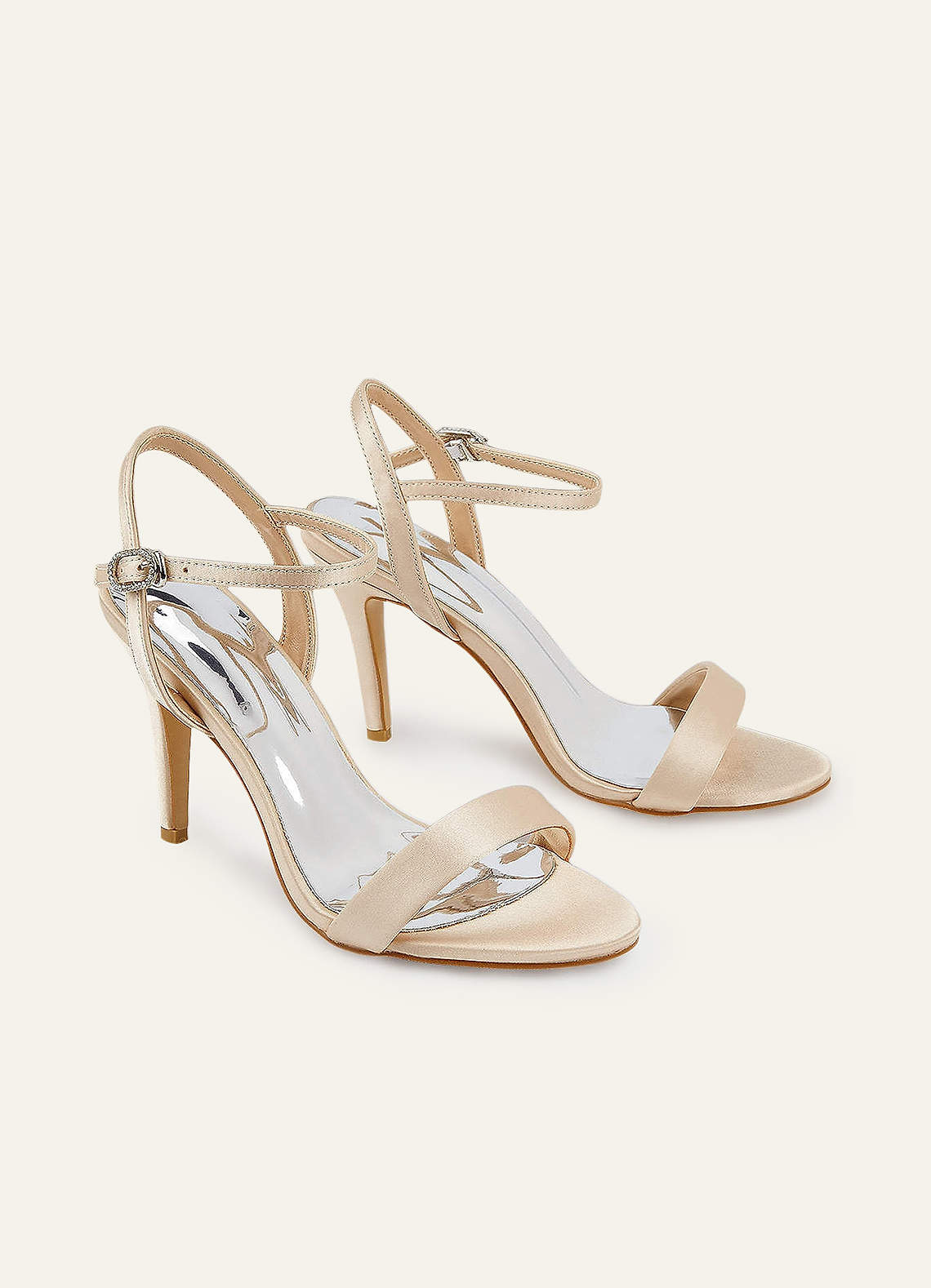 front Champagne Satin Ankle Strap High Heels