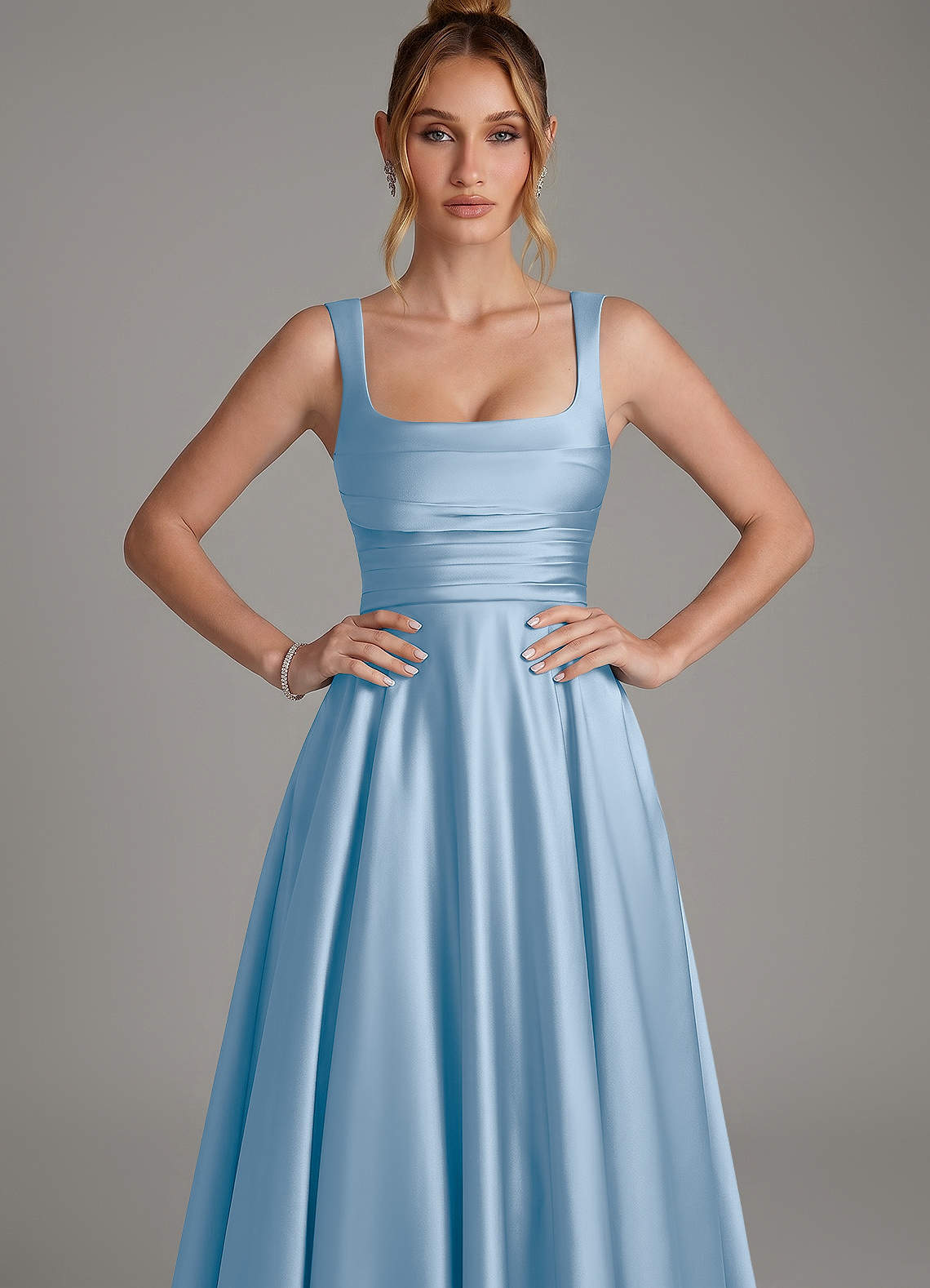 Azazie Azaria Bridesmaid Dresses Powder Blue A-Line Corset Stretch Satin Dress image5