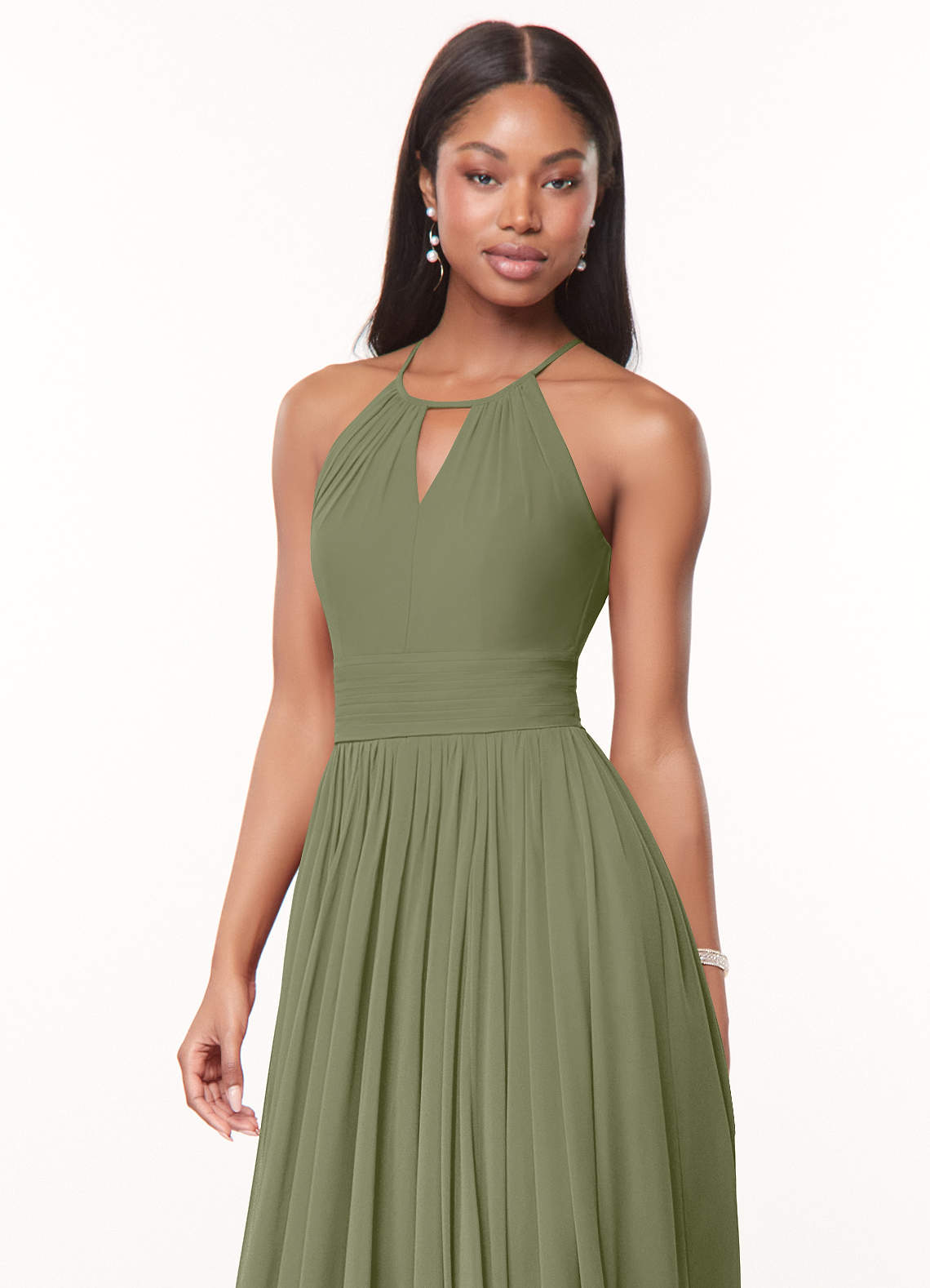 Azazie Cherish Bridesmaid Dresses Pistachio A-Line Pleated Chiffon Dress image1