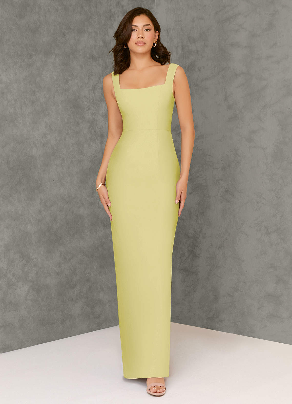 Azazie Flori Abiti da Damigella Abito Tubino in Chiffon Scollo Quadrato Sorbetto Al Limone image1