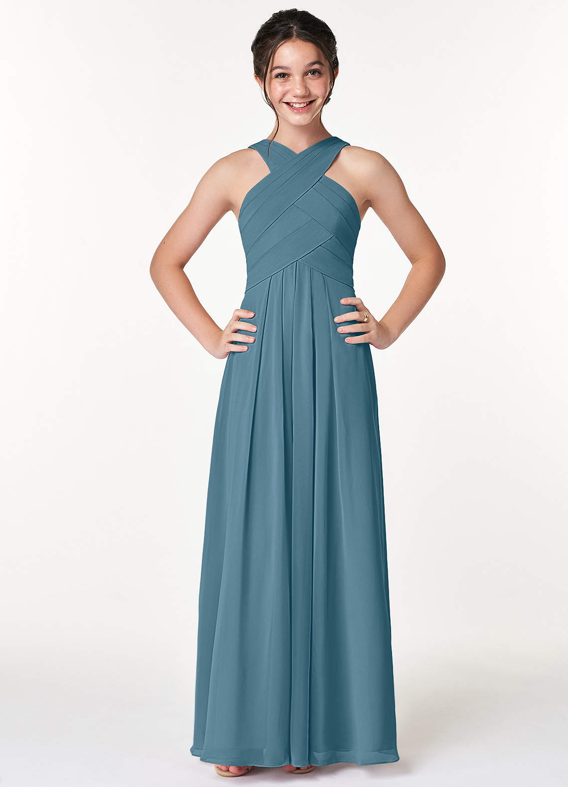 Azazie Kaleigh Junior Bermuda A-Line Pleated Chiffon Dress image1
