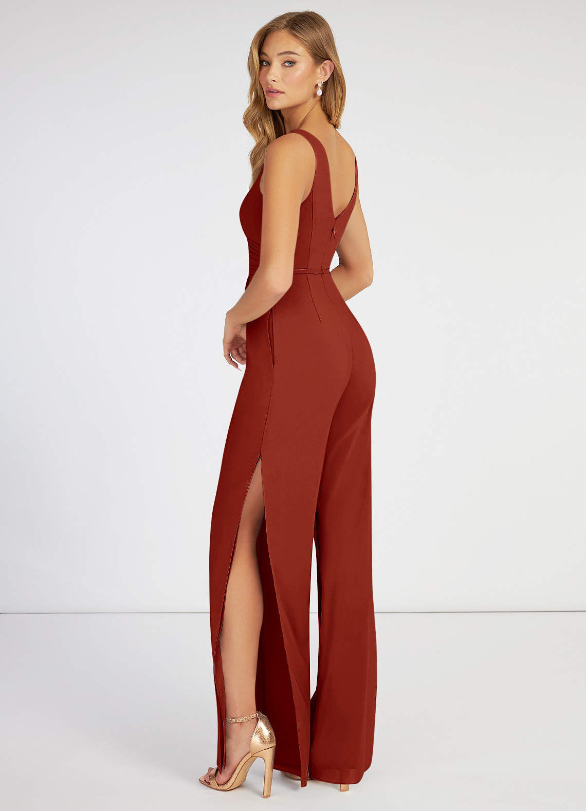 Azazie Ida Jumpsuit Rust Bridesmaid Dresses | Azazie