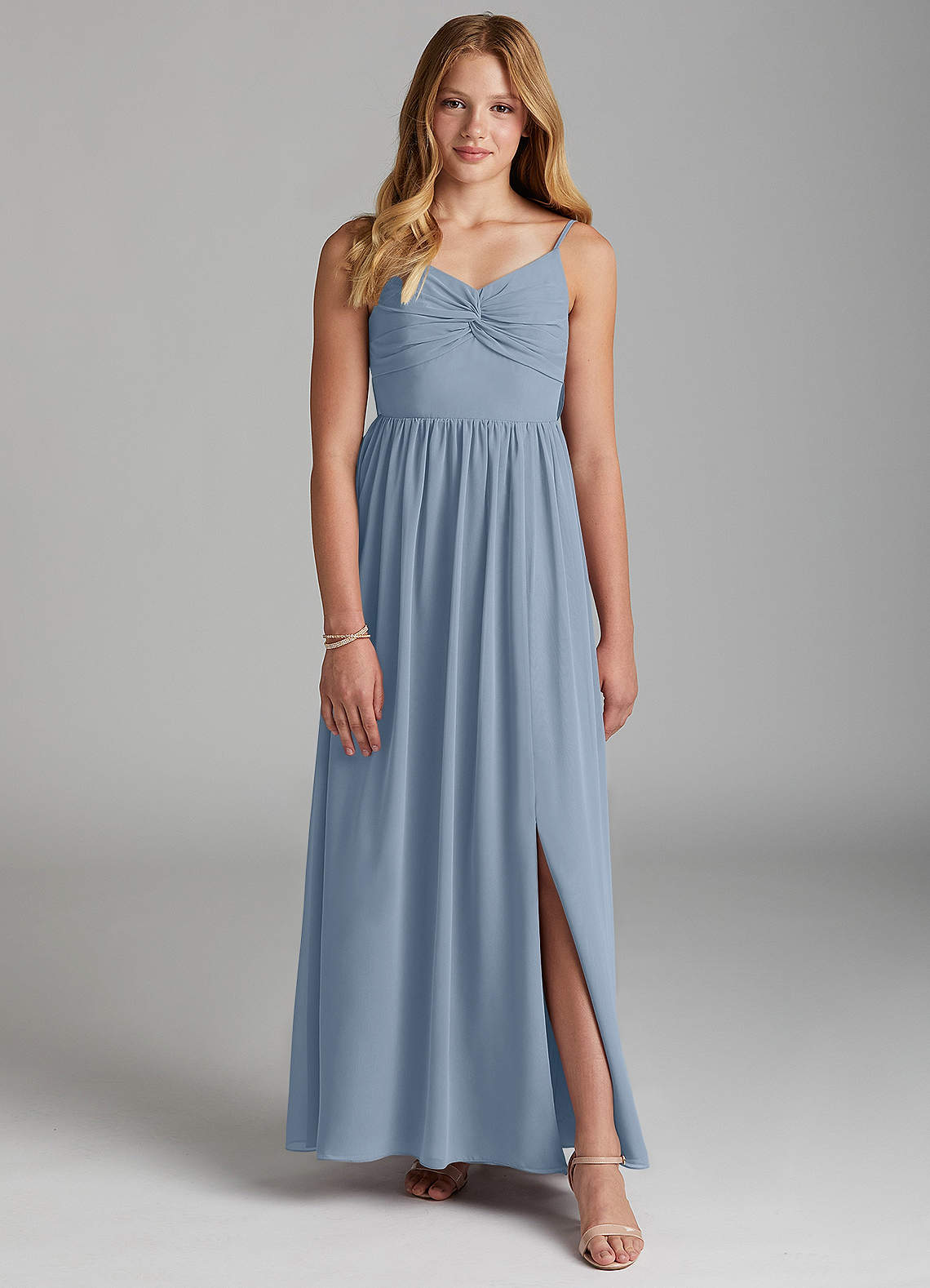 Azazie Zeya Junior Dusty Blue A-Line Chiffon Dress image1