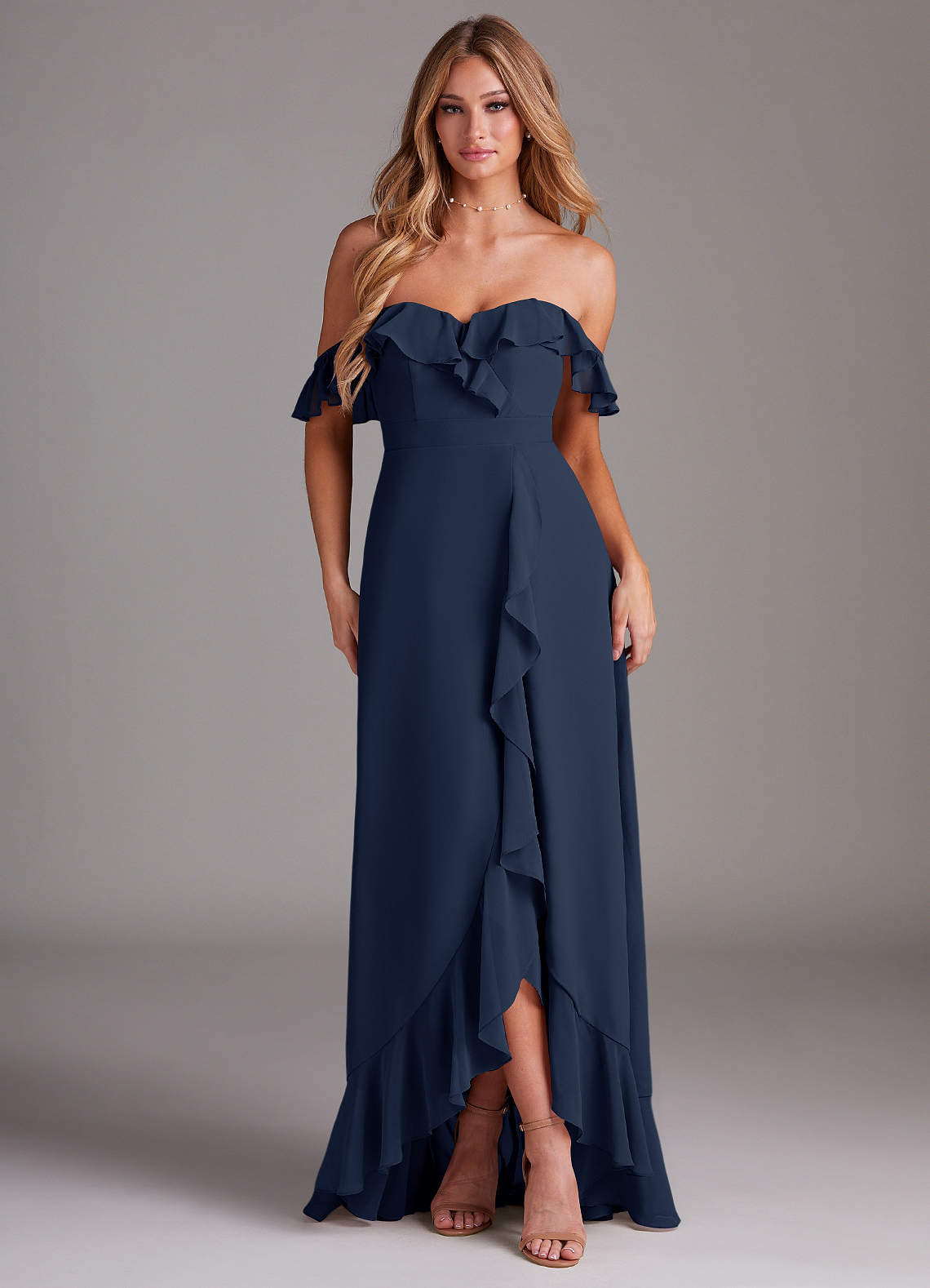 Azazie Lyra Bridesmaid Dresses Dark Navy A-Line Chiffon Convertible Dress image1