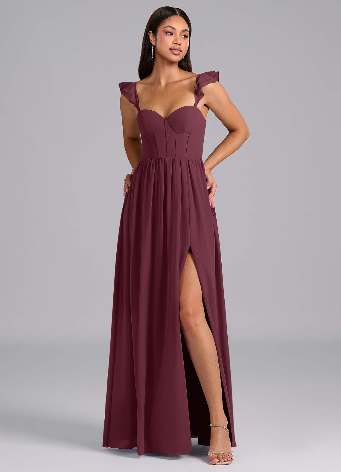 Azazie Denisse Bridesmaid Dresses Cabernet A-Line Ruched Chiffon Dress image1