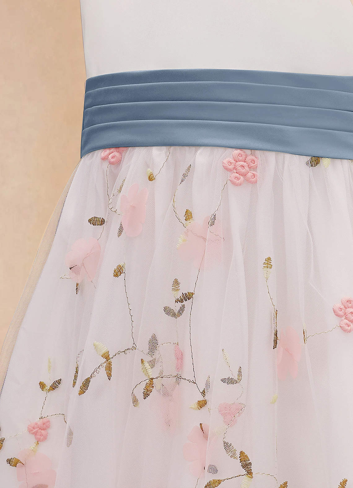 Azazie Pollie Flower Girl Dresses Blushing Pink Dusty Blue A-Line Bow Tulle Dress image13