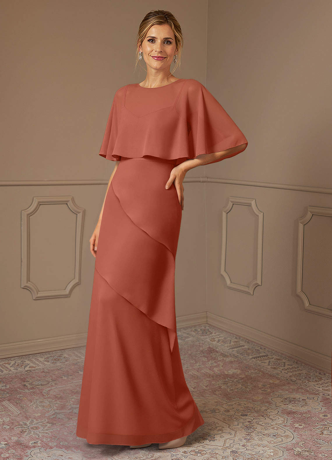 Azazie Bowie Kleider für die Brautmutter A-Linie Chiffon Kleid Lehm image1