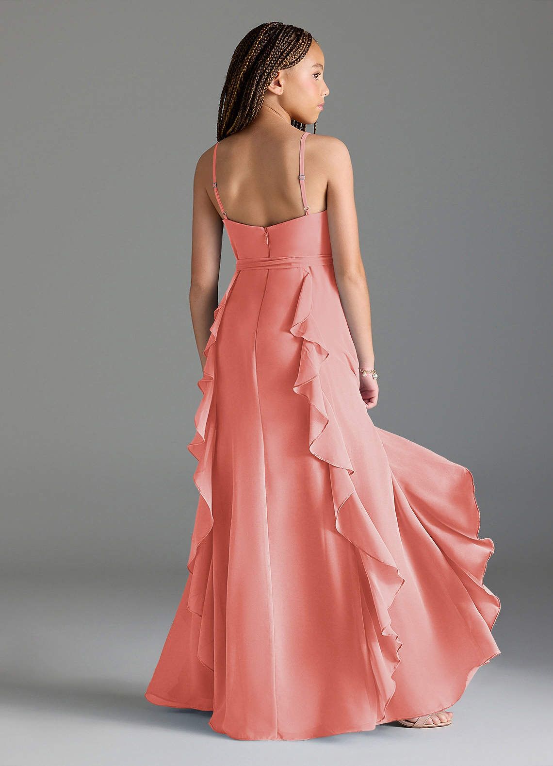 Azazie Peyton Junior Vestido Coral de Chiffon de Linha A com Plissado image1