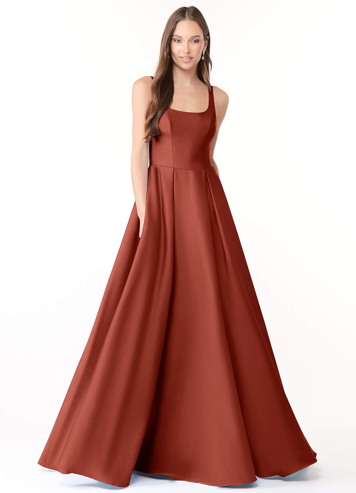 Azazie Neve Brautjungfernkleider Ballkleid mit Taschen Stretch-Satin Kleid Terrakotta image1