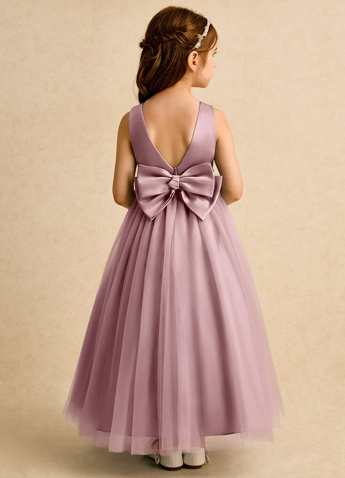 Azazie Lior Flower Girl Dresses Dusty Rose Ball-Gown Pleated Tulle Dress image4